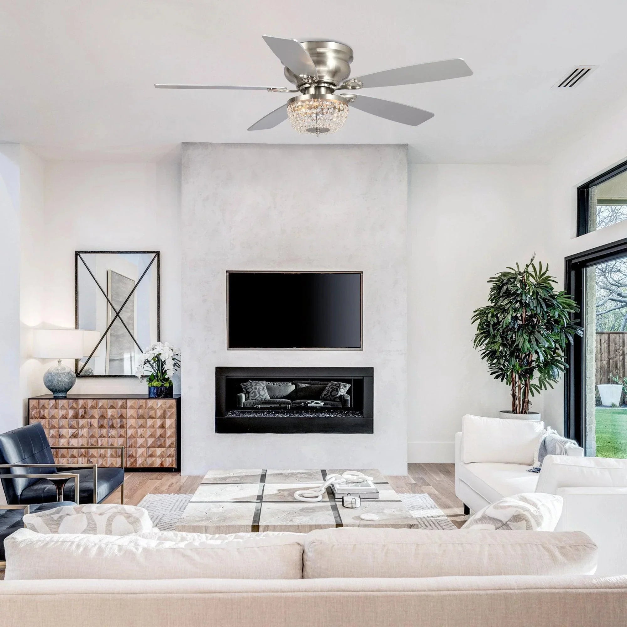 48" Modern Reversible Crytsal Ceiling Fan - IPLUS Lighting