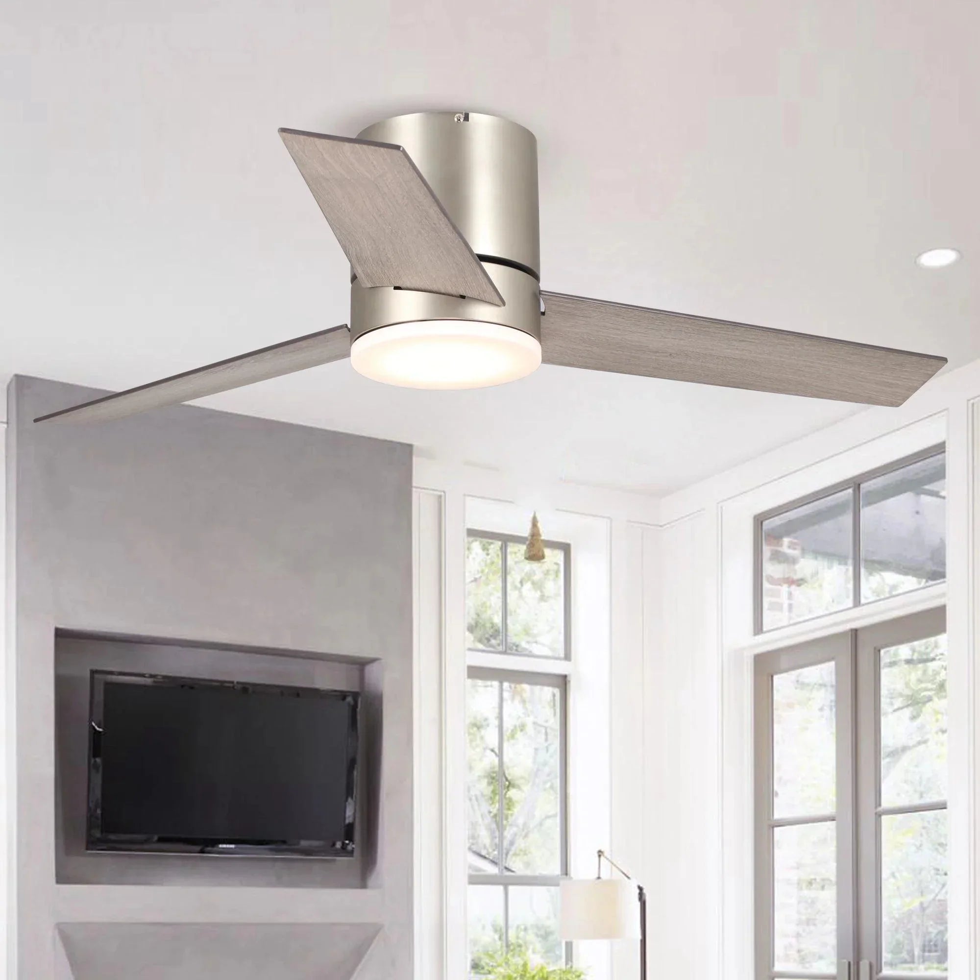48" Satin Nickel Low Profile Ceiling Fan - IPLUS Lighting