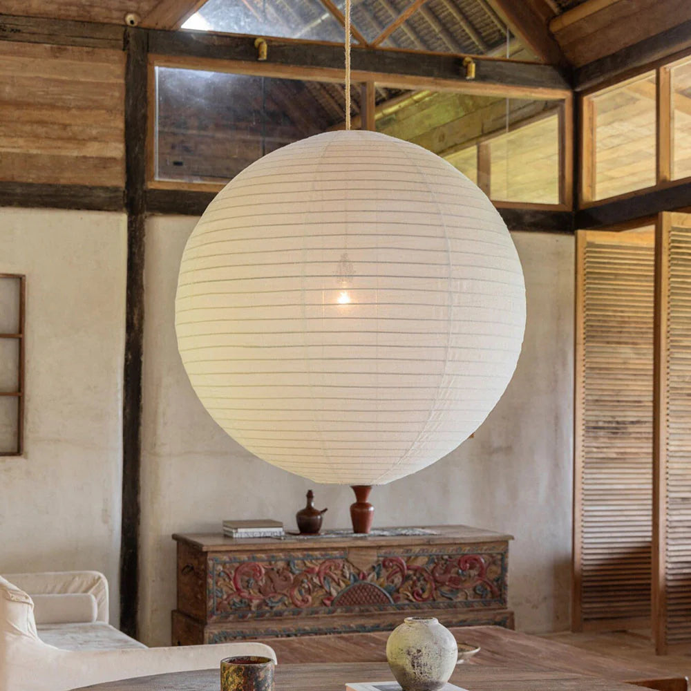 LUNA 19.7&quot; Off-White Linen Pendant Light – Handcrafted Japandi Lighting