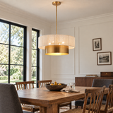 Solenne 5-Light Vintage Brass Chandelier with Cotton Rope Drum Shade