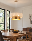 Solenne 5-Light Vintage Brass Chandelier with Cotton Rope Drum Shade