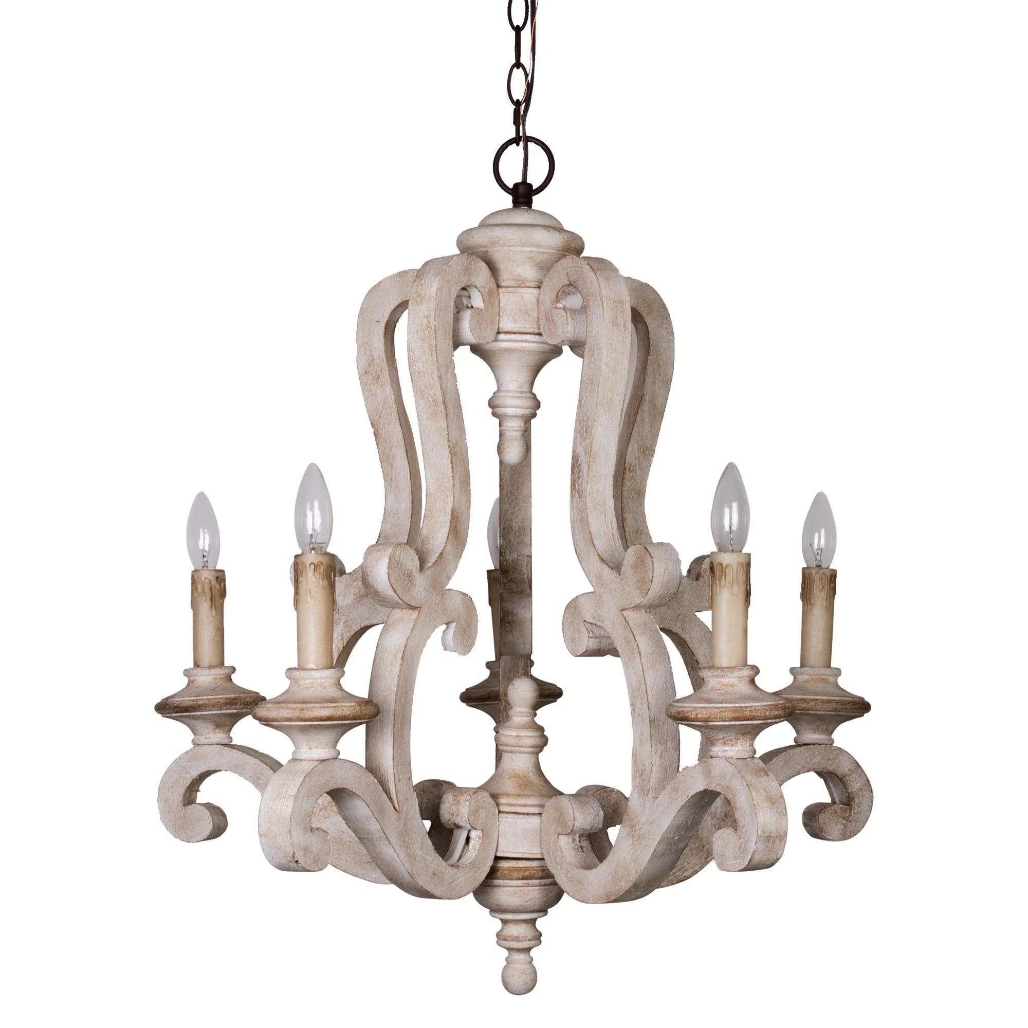 5 Light Wooden Antique Candle Chandelier - IPLUS Lighting