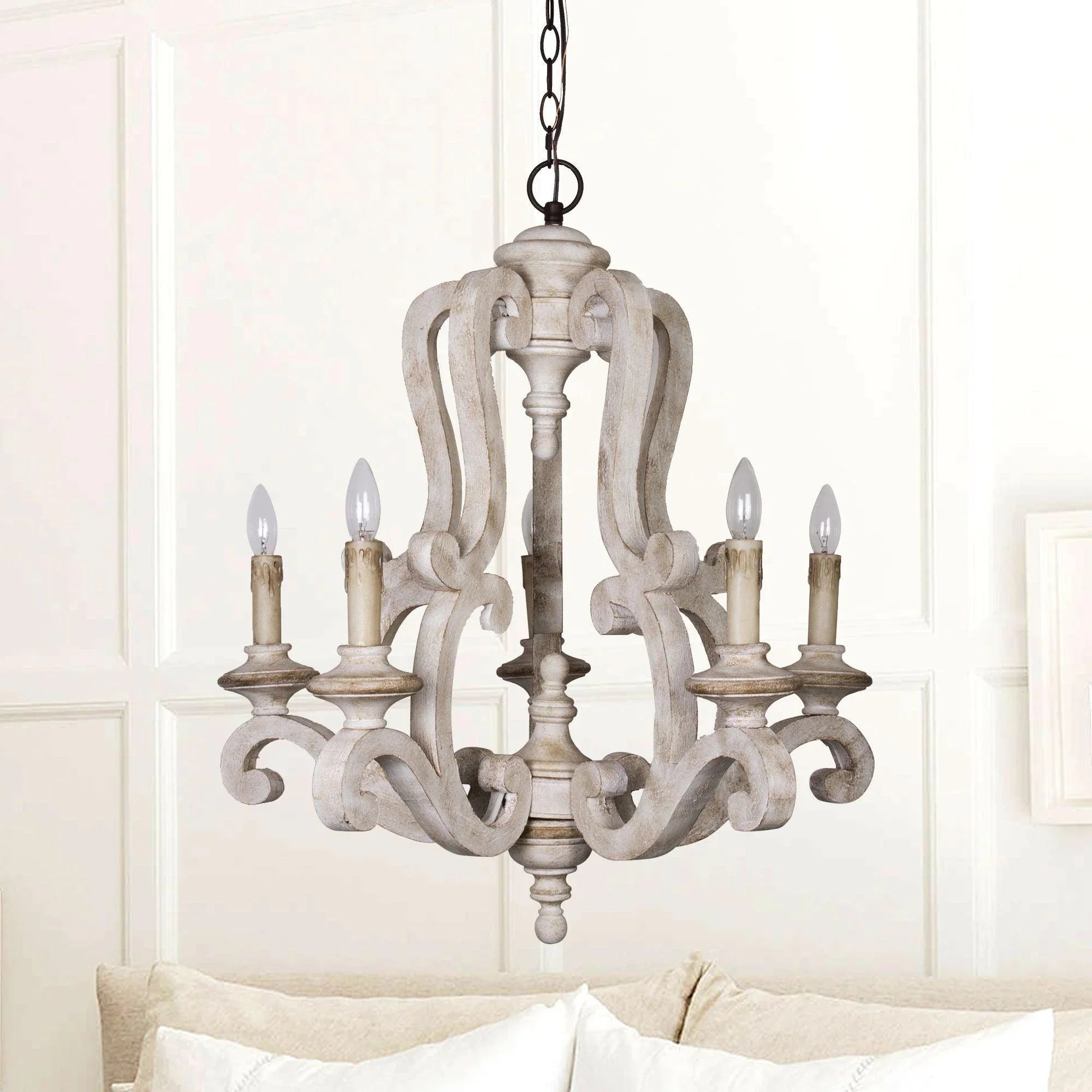 5 Light Wooden Antique Candle Chandelier - IPLUS Lighting