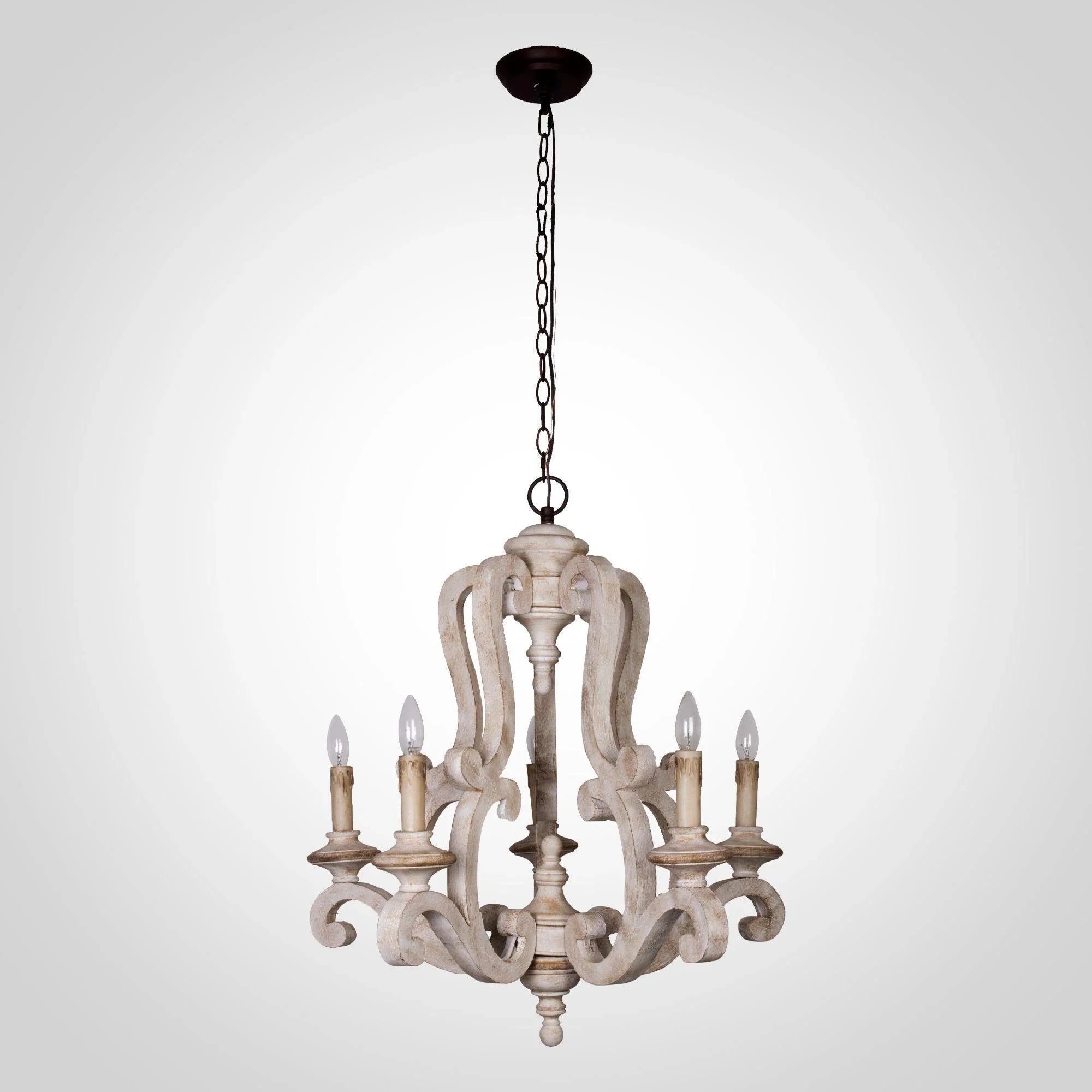 5 Light Wooden Antique Candle Chandelier - IPLUS Lighting