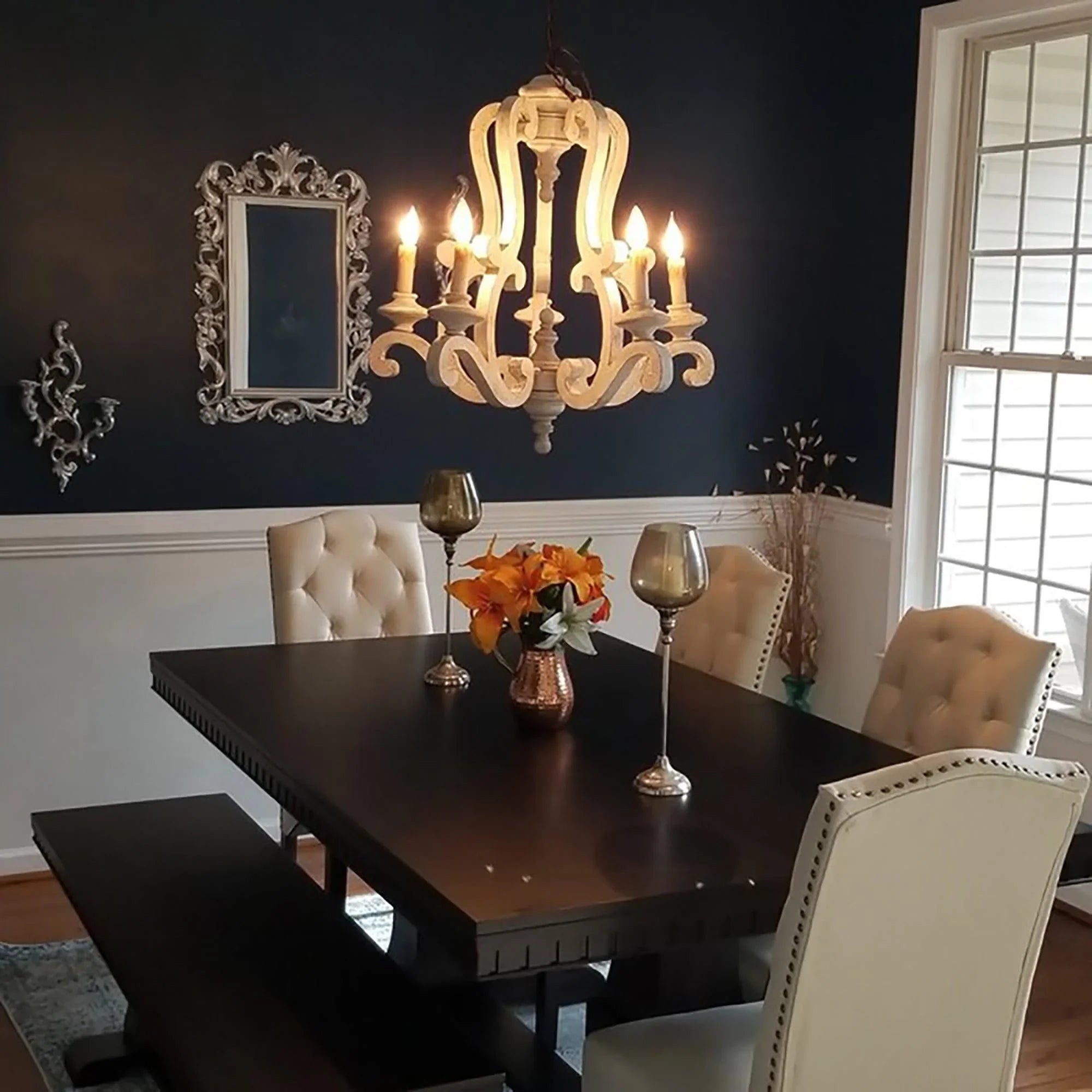 5 Light Wooden Antique Candle Chandelier - IPLUS Lighting