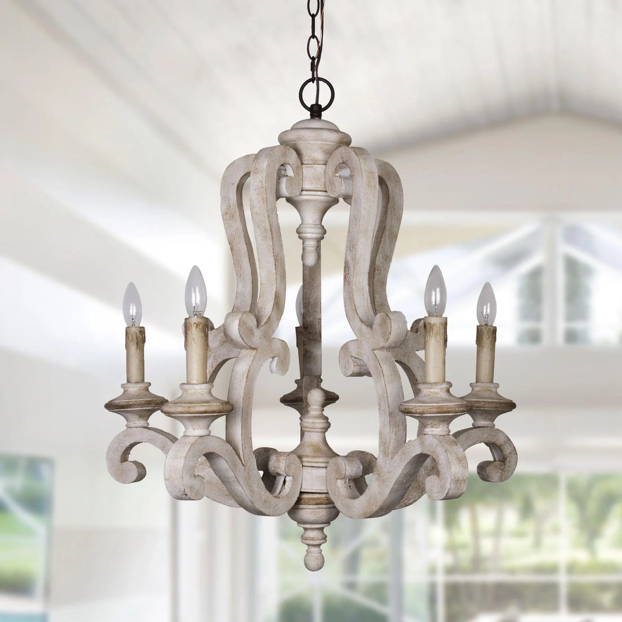 5 Light Wooden Antique Candle Chandelier - IPLUS Lighting