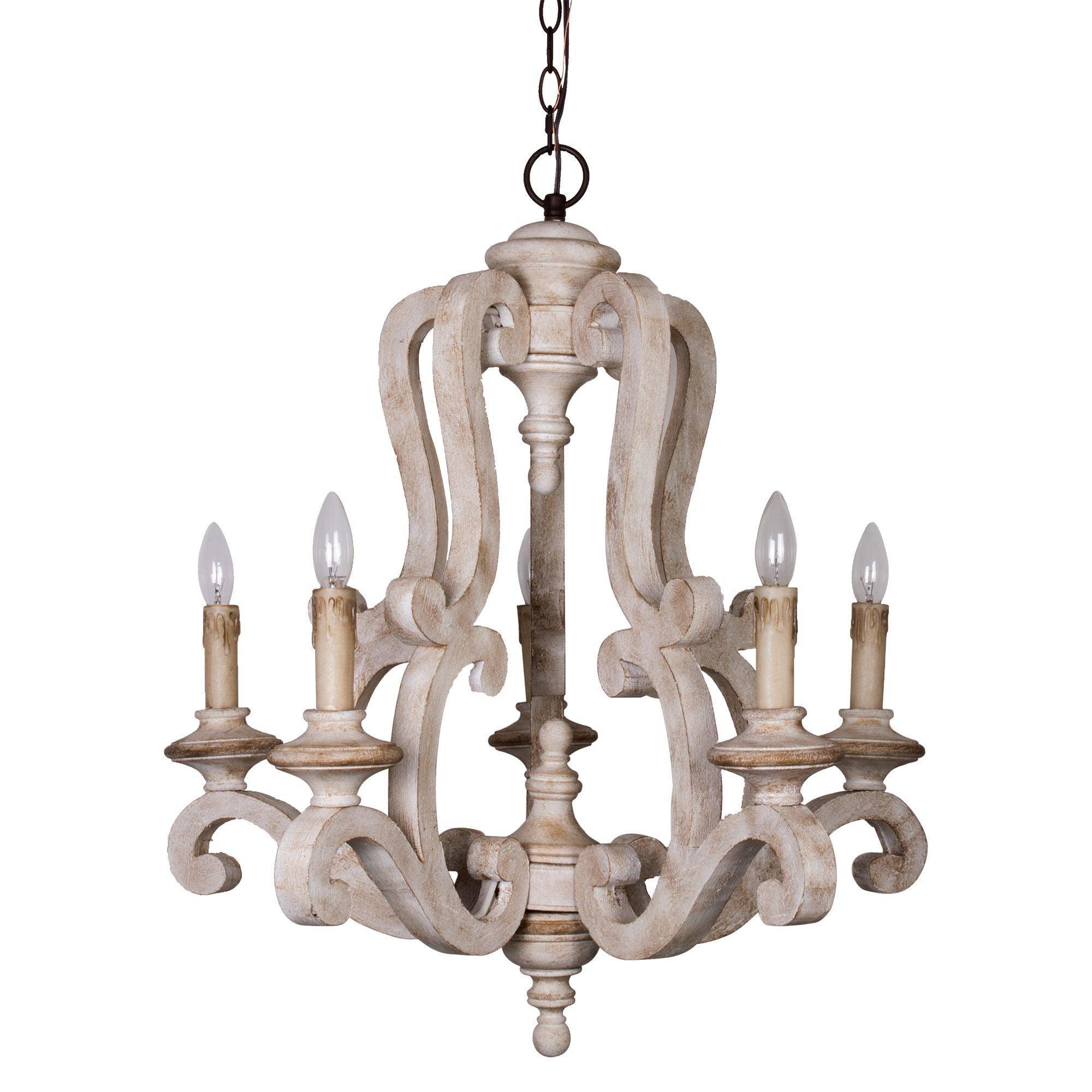 5-Lights Antique Wooden Candle Chandelier - ParrotUncle