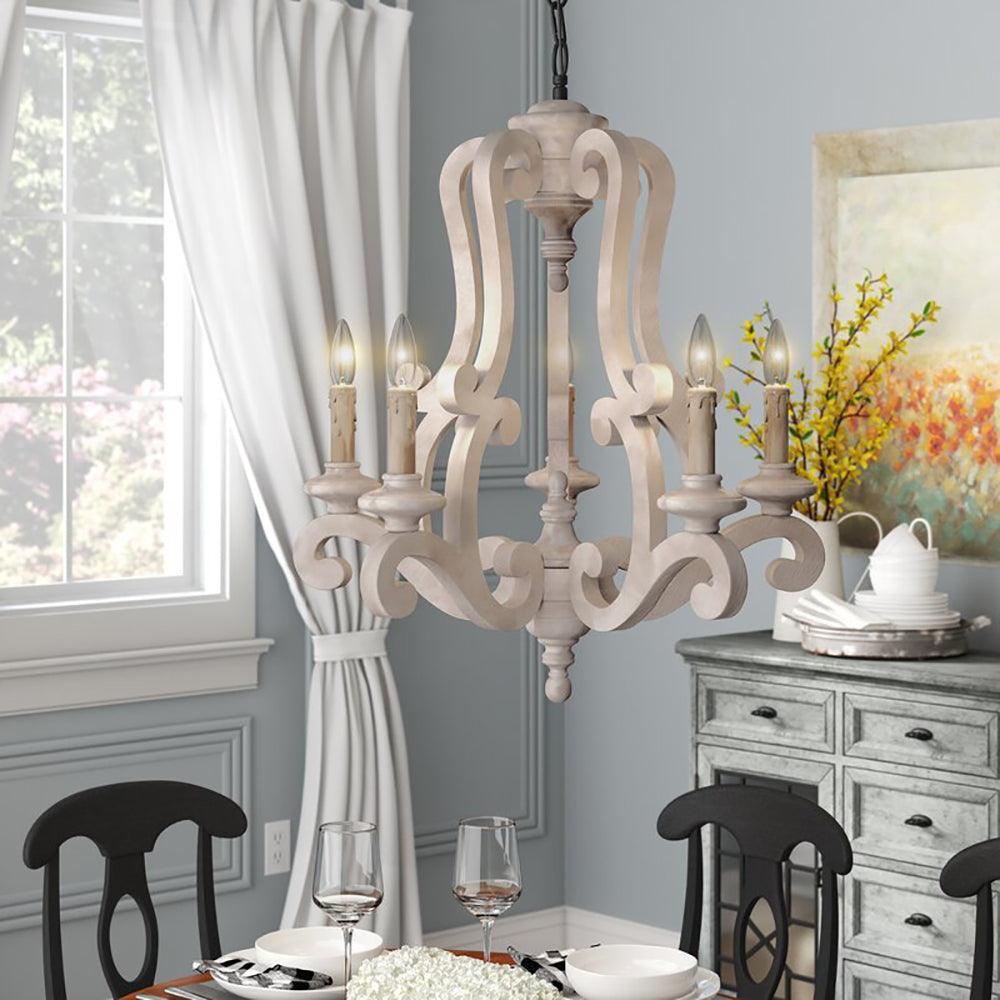 5-Lights Antique Wooden Candle Chandelier - ParrotUncle