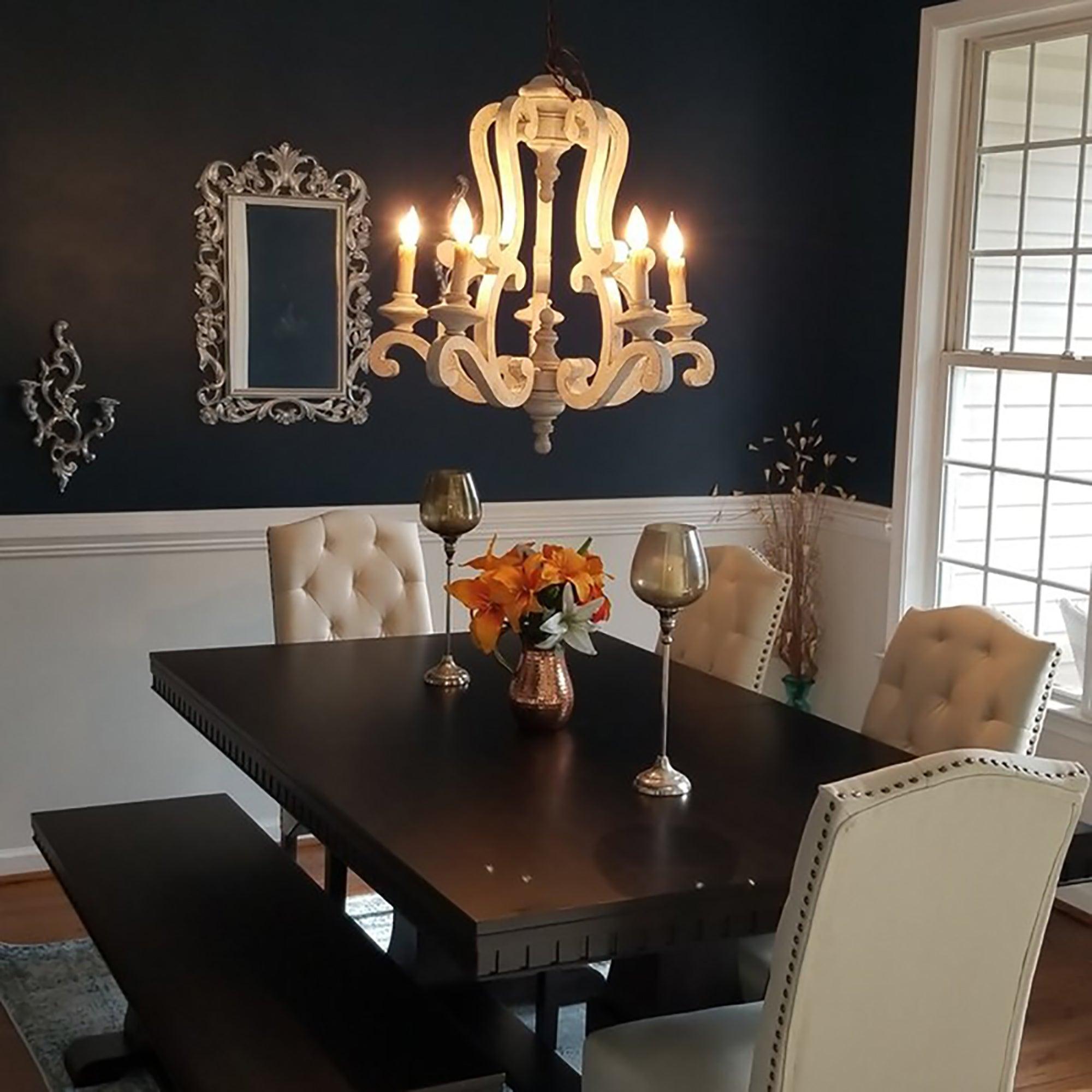 5-Lights Antique Wooden Candle Chandelier - ParrotUncle