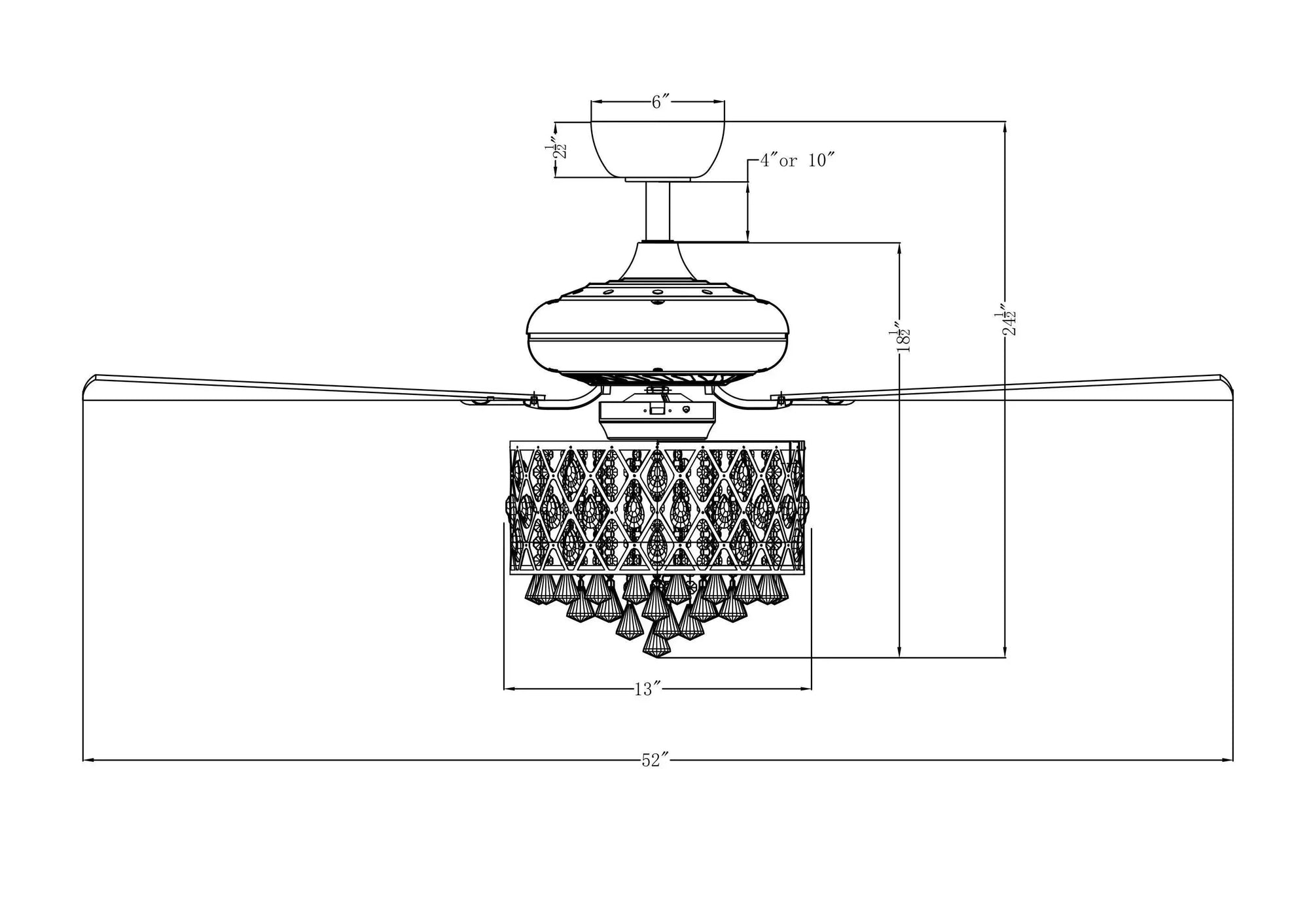 52" Wethington Crystal Ceiling Fan