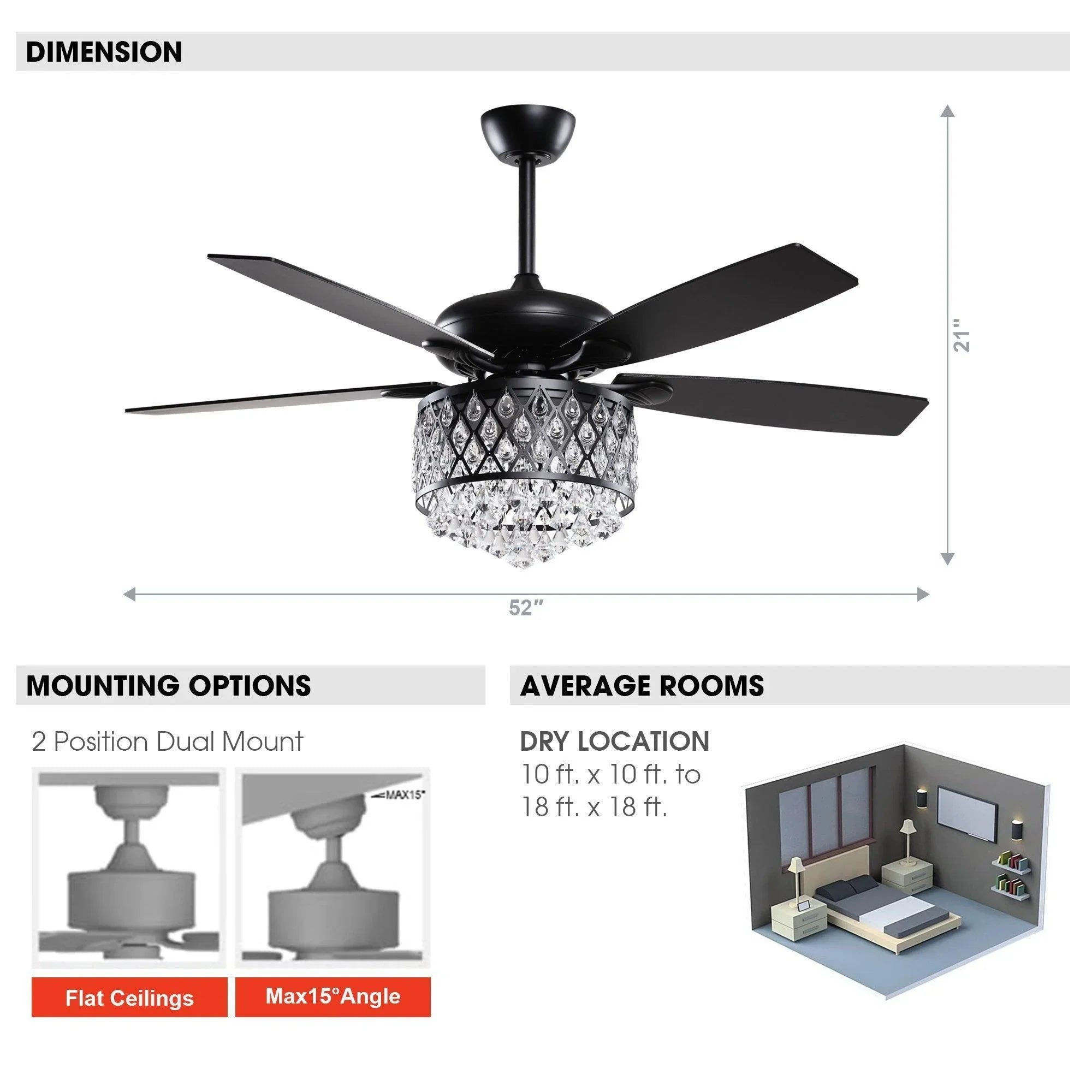 52" Wethington Crystal Ceiling Fan