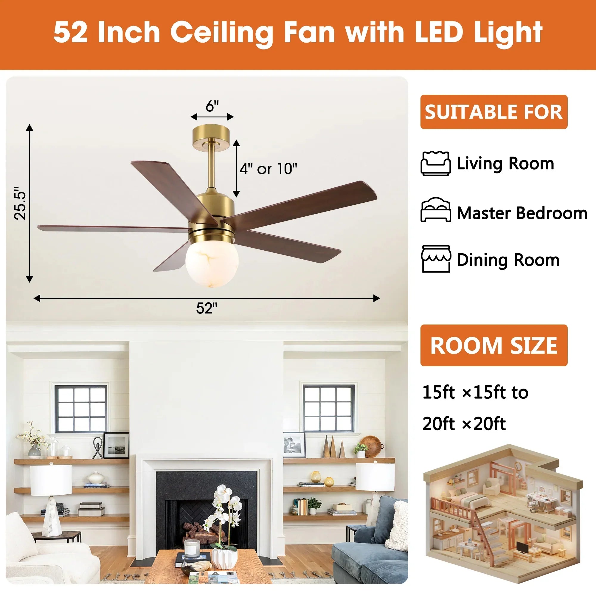 52 Inch Alva Double-sided Blades Ceiling Fan
