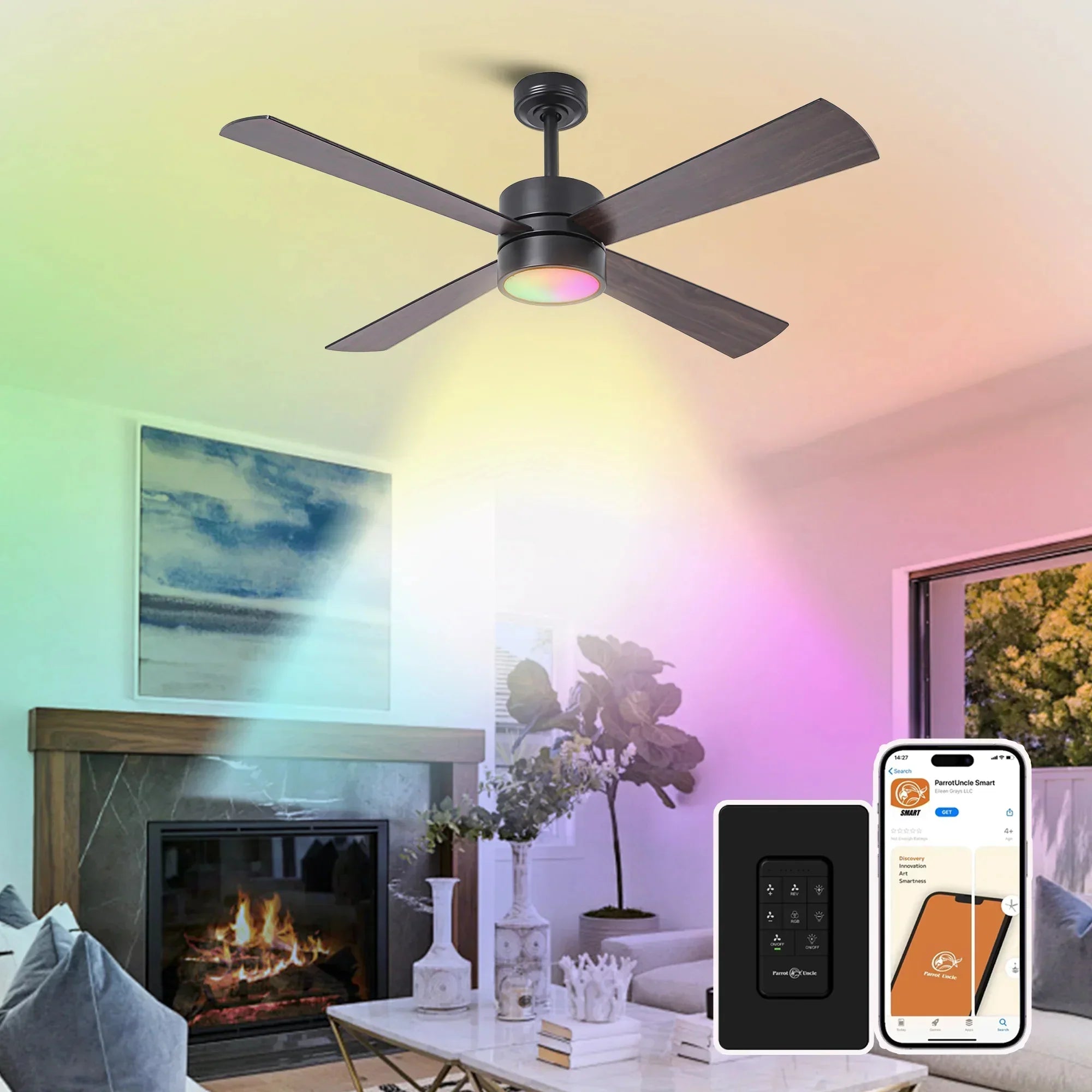 52 Inch Bucholz Dimmable RGB LED Ceiling Fan - IPLUS Lighting