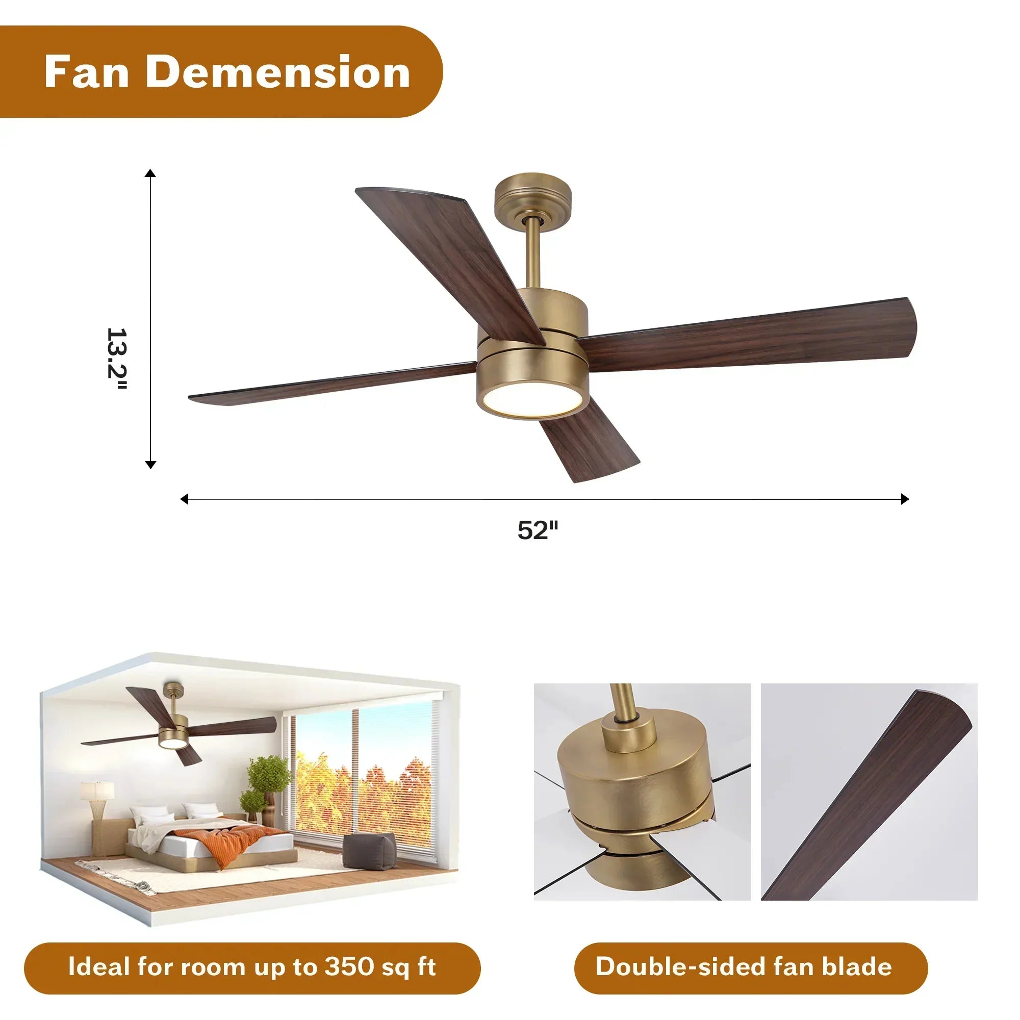 52 Inch Bucholz Dimmable RGB LED Ceiling Fan - IPLUS Lighting