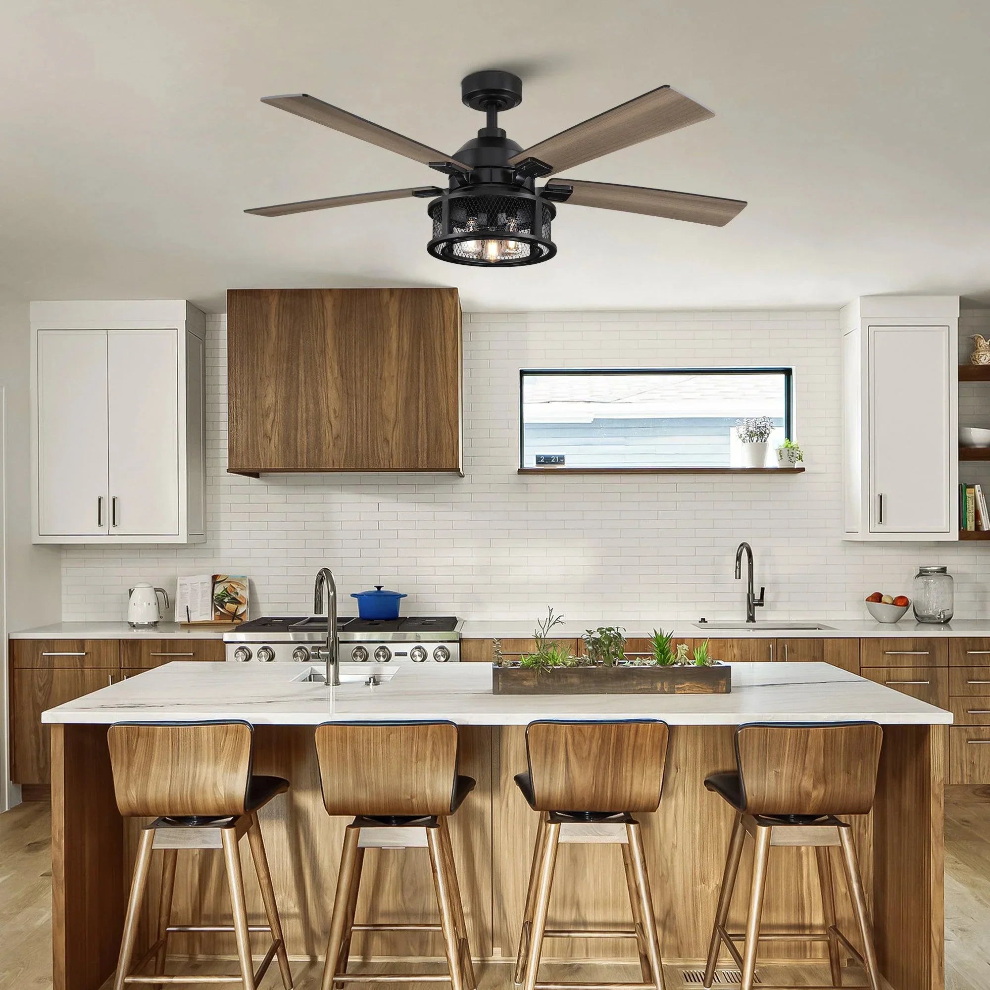 52" Industrial Reversible Mesh Led Ceiling Fan - IPLUS Lighting