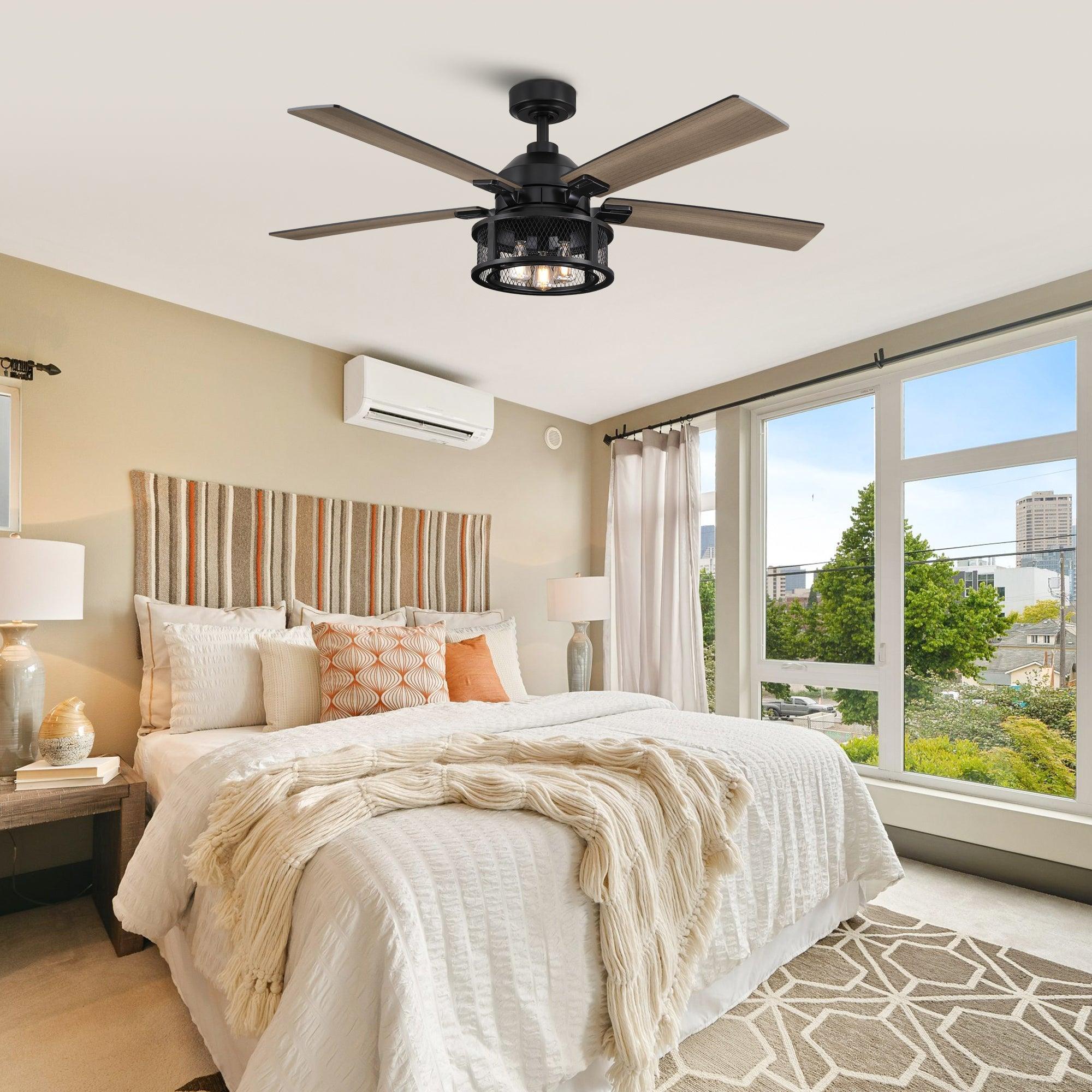 52" Industrial Reversible Mesh Led Ceiling Fan - IPLUS Lighting