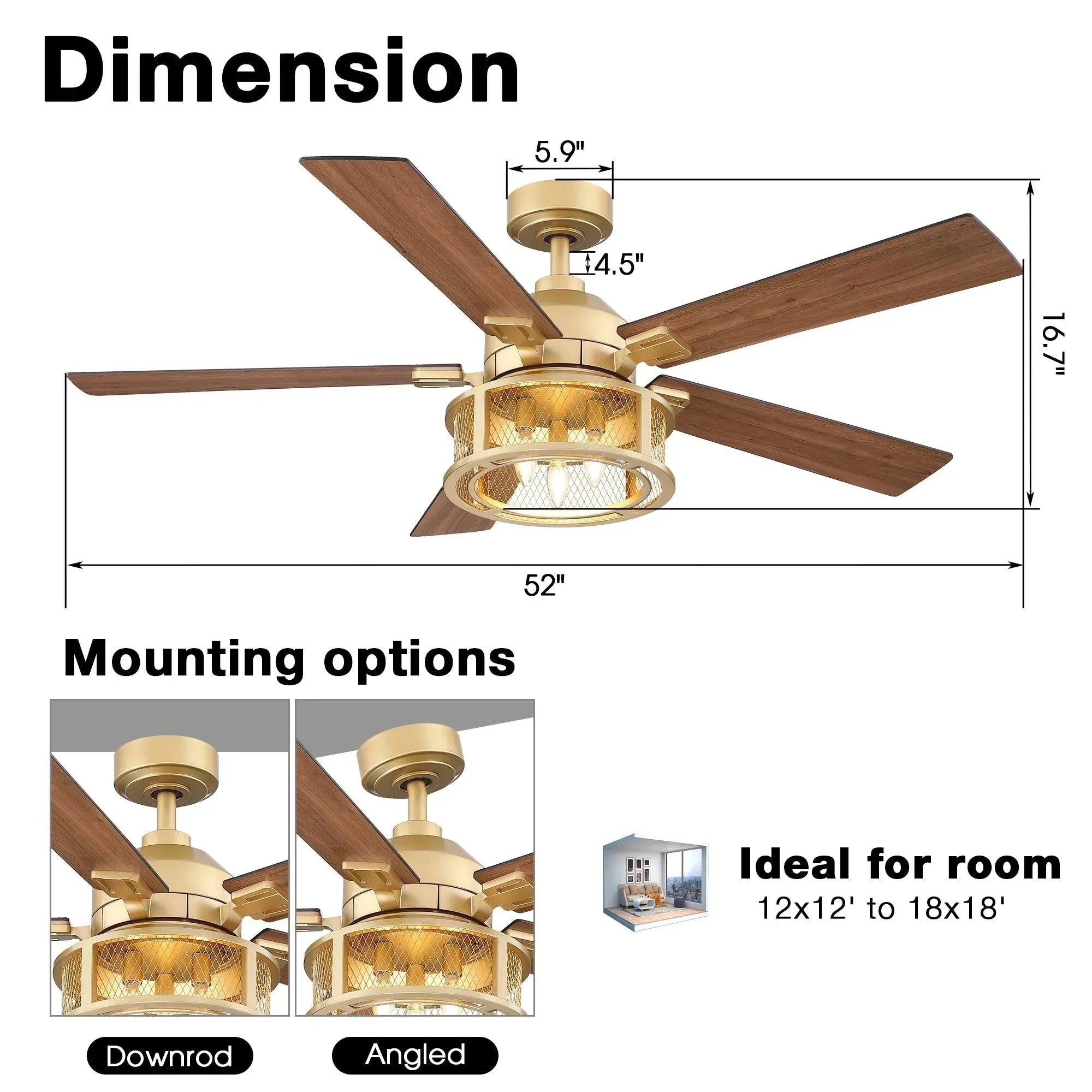 52" Industrial Reversible Mesh Led Ceiling Fan - IPLUS Lighting