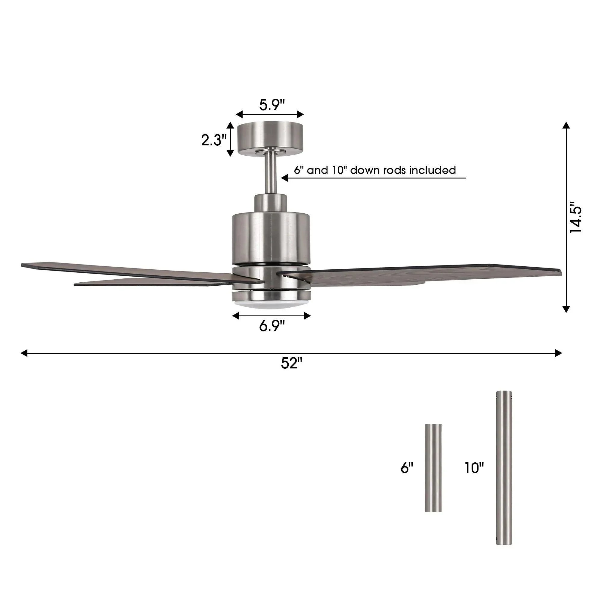 52" Ashby Industrial Satin Nickel DC Ceiling Fan - IPLUS Lighting
