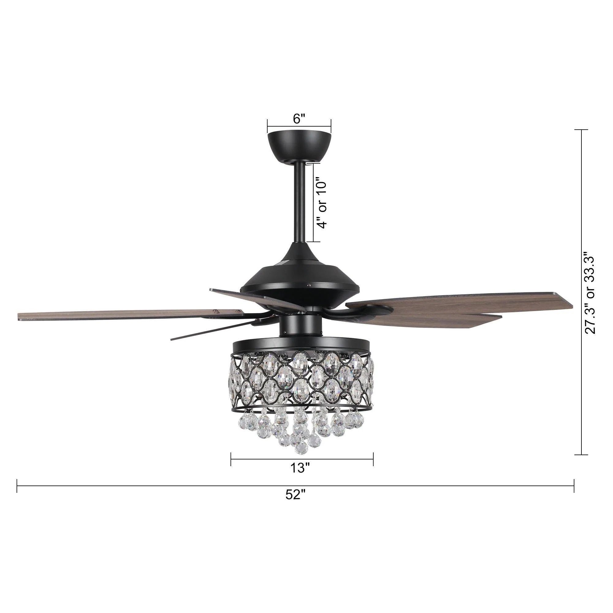 52" Berkshire Reversible Crystal Ceiling Fan