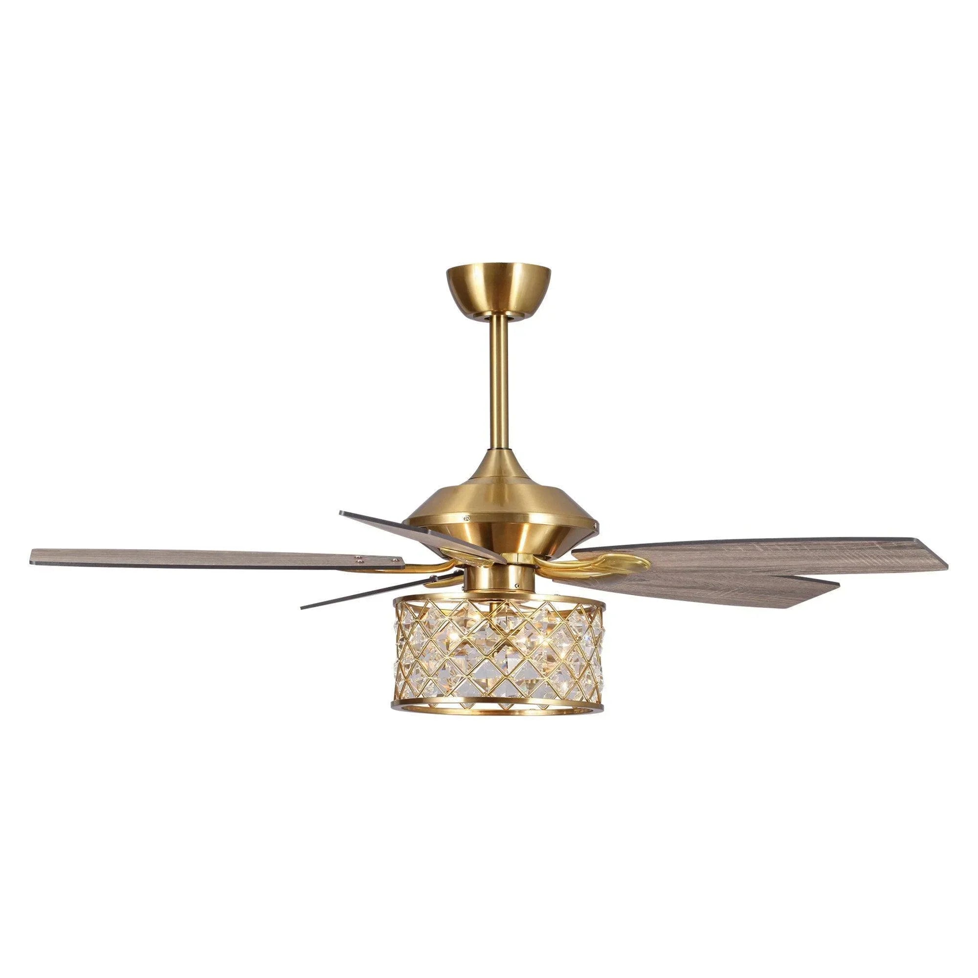 52" Golden Industrial Crystal Ceiling Fan - IPLUS Lighting
