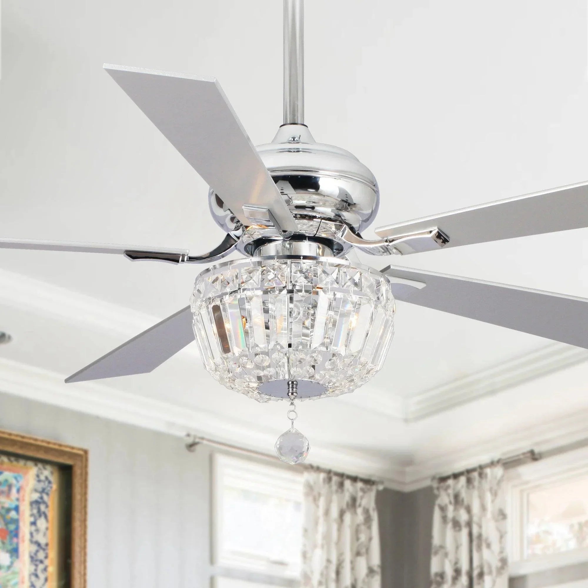 52" Ganga Modern Downrod Mount Crystal Ceiling Fan - IPLUS Lighting