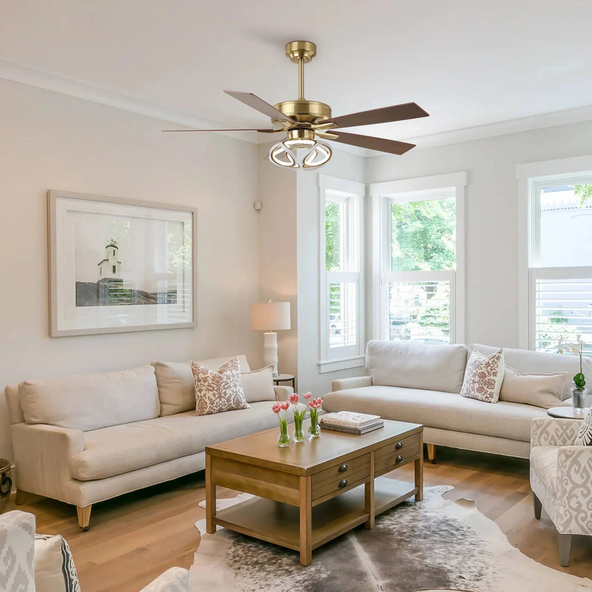 52" Boyd Antique-bronze Golden RGB LED Smart Fan - IPLUS Lighting