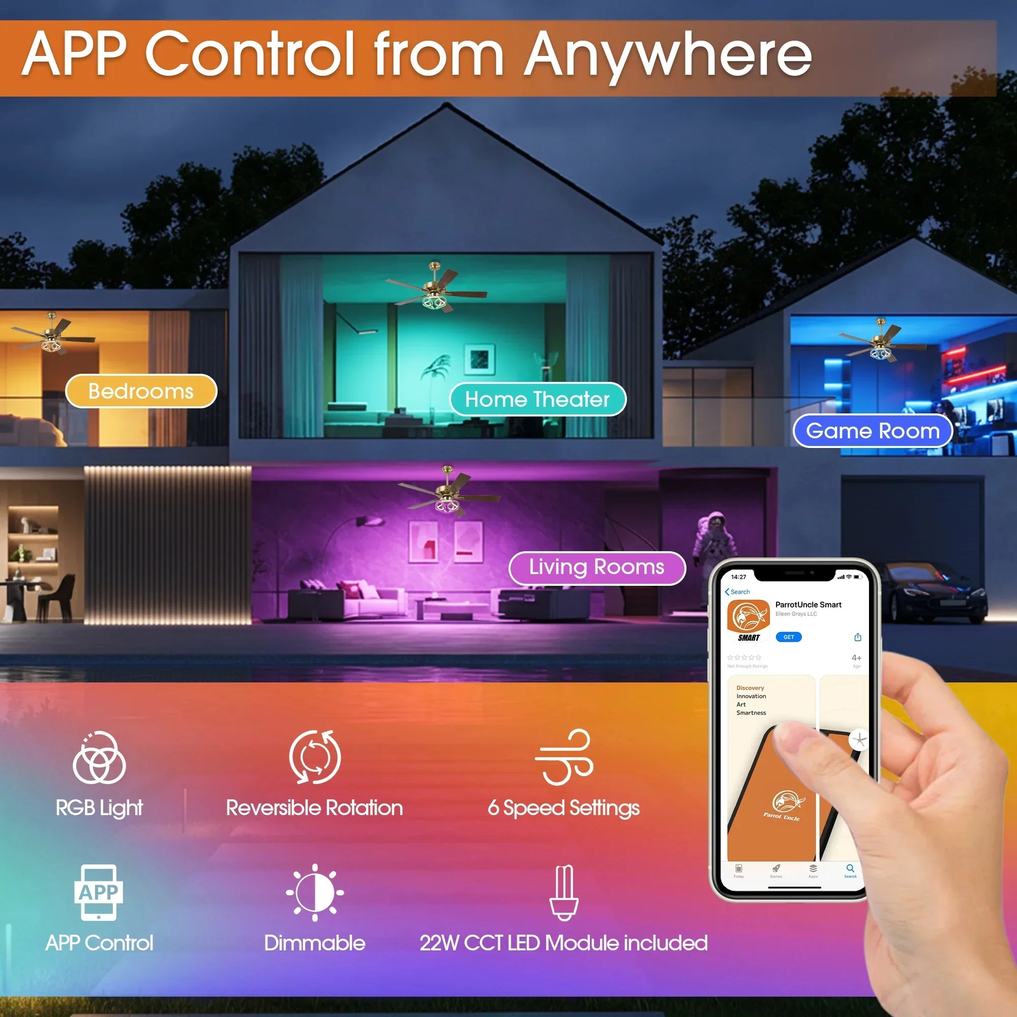 52" Boyd Antique-bronze Golden RGB LED Smart Fan - IPLUS Lighting