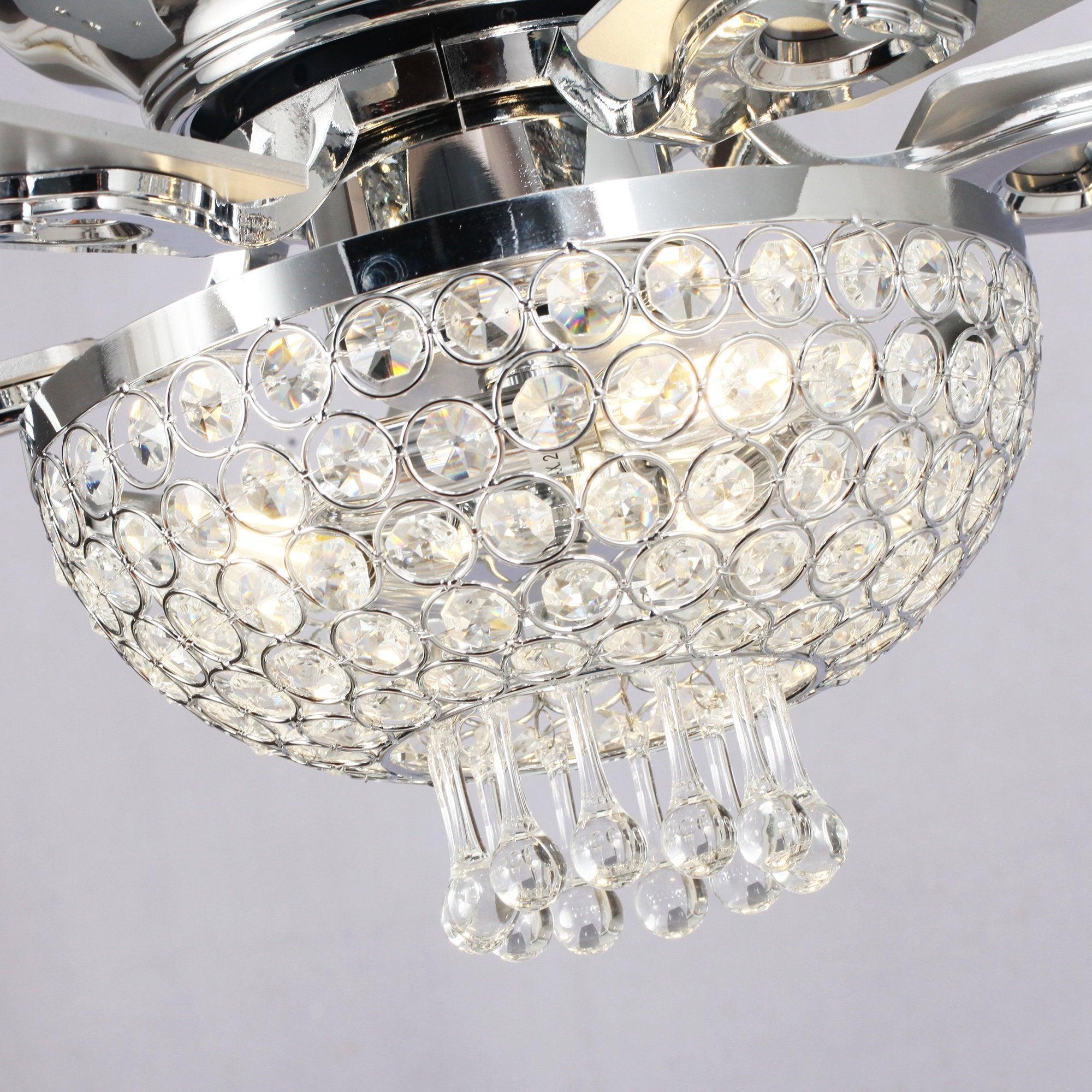 52" Kanpur Flush Mount Reversible Crystal Ceiling Fan - IPLUS Lighting