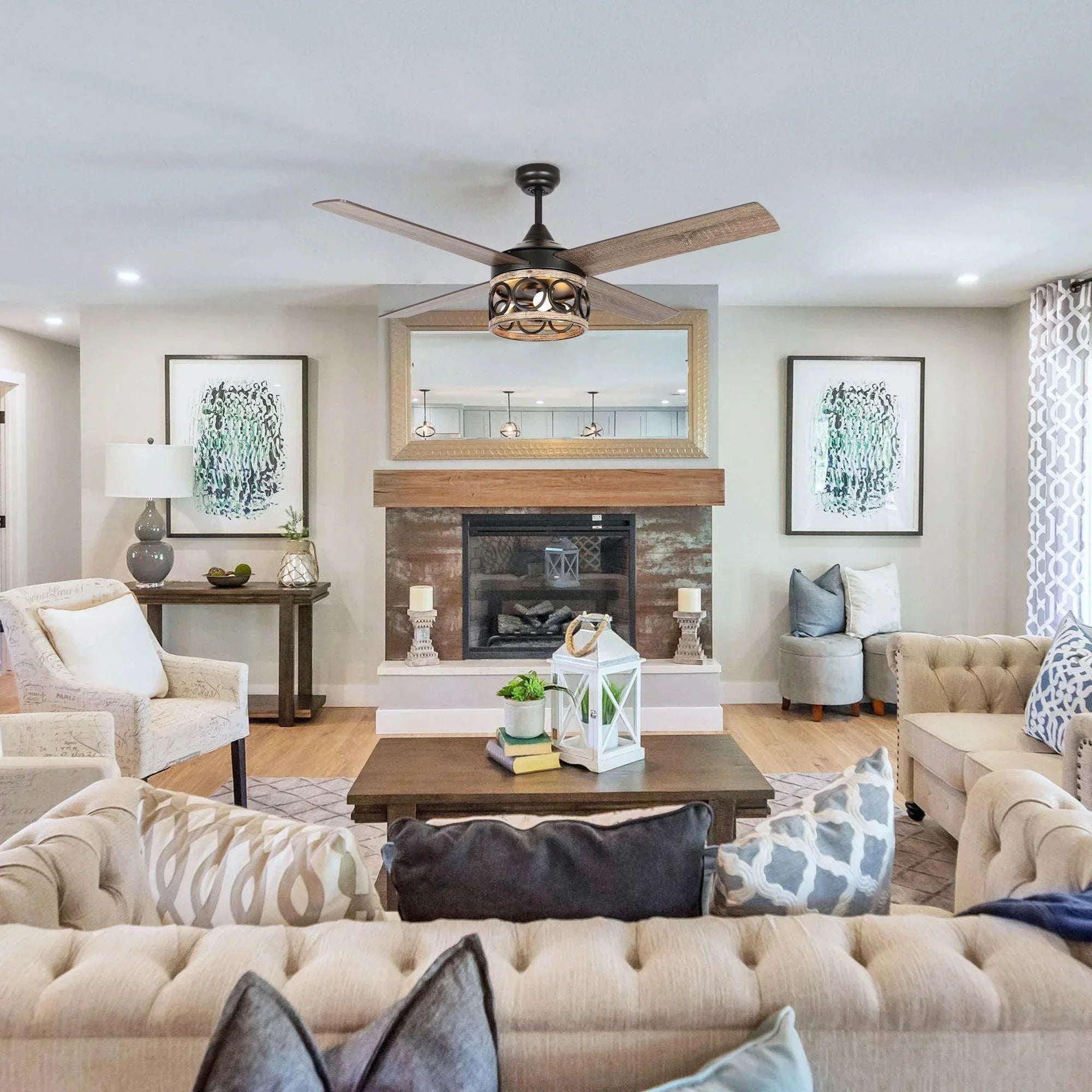 52" Kashmir Farmhouse Reversible Ceiling Fan - IPLUS Lighting