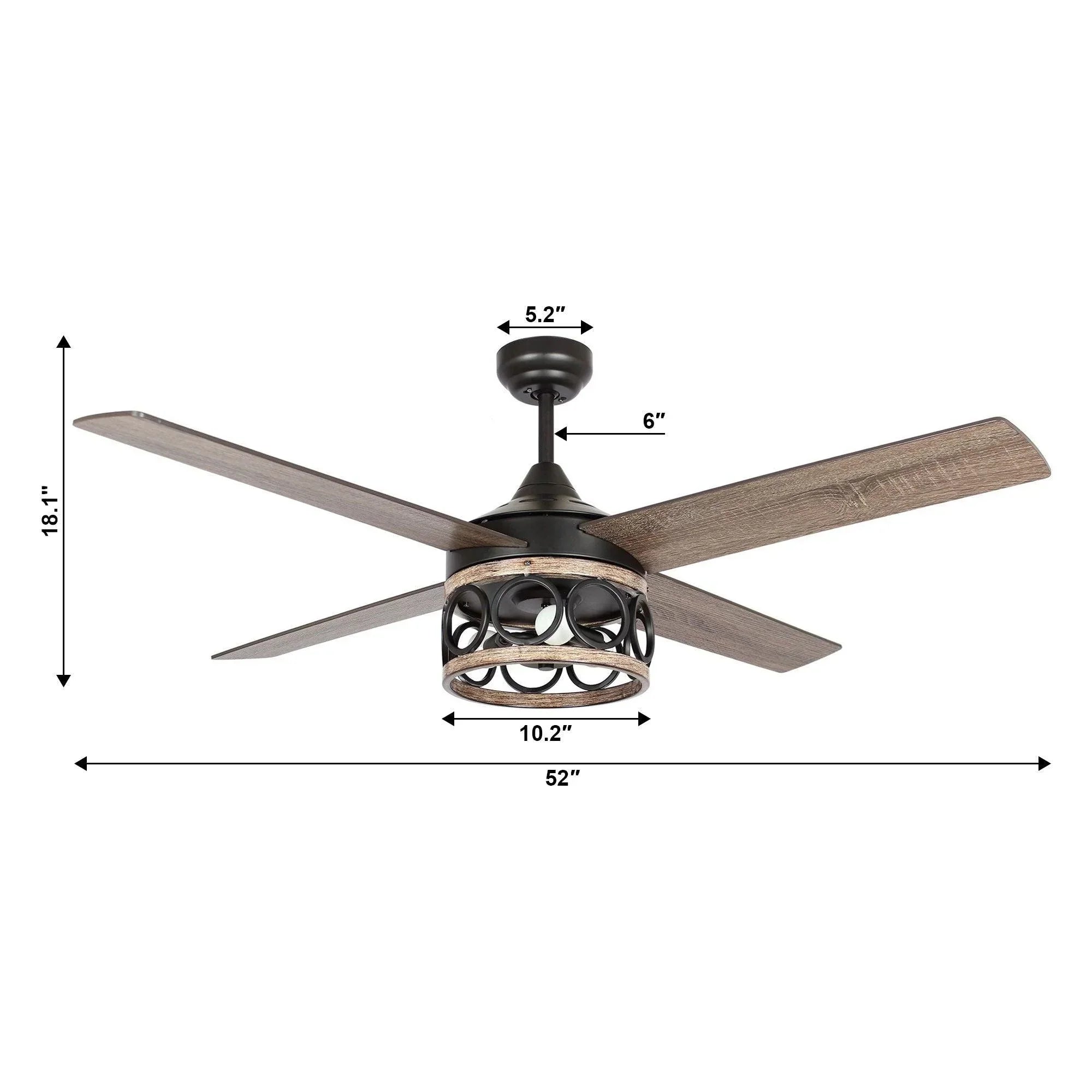 52" Kashmir Farmhouse Reversible Ceiling Fan - IPLUS Lighting