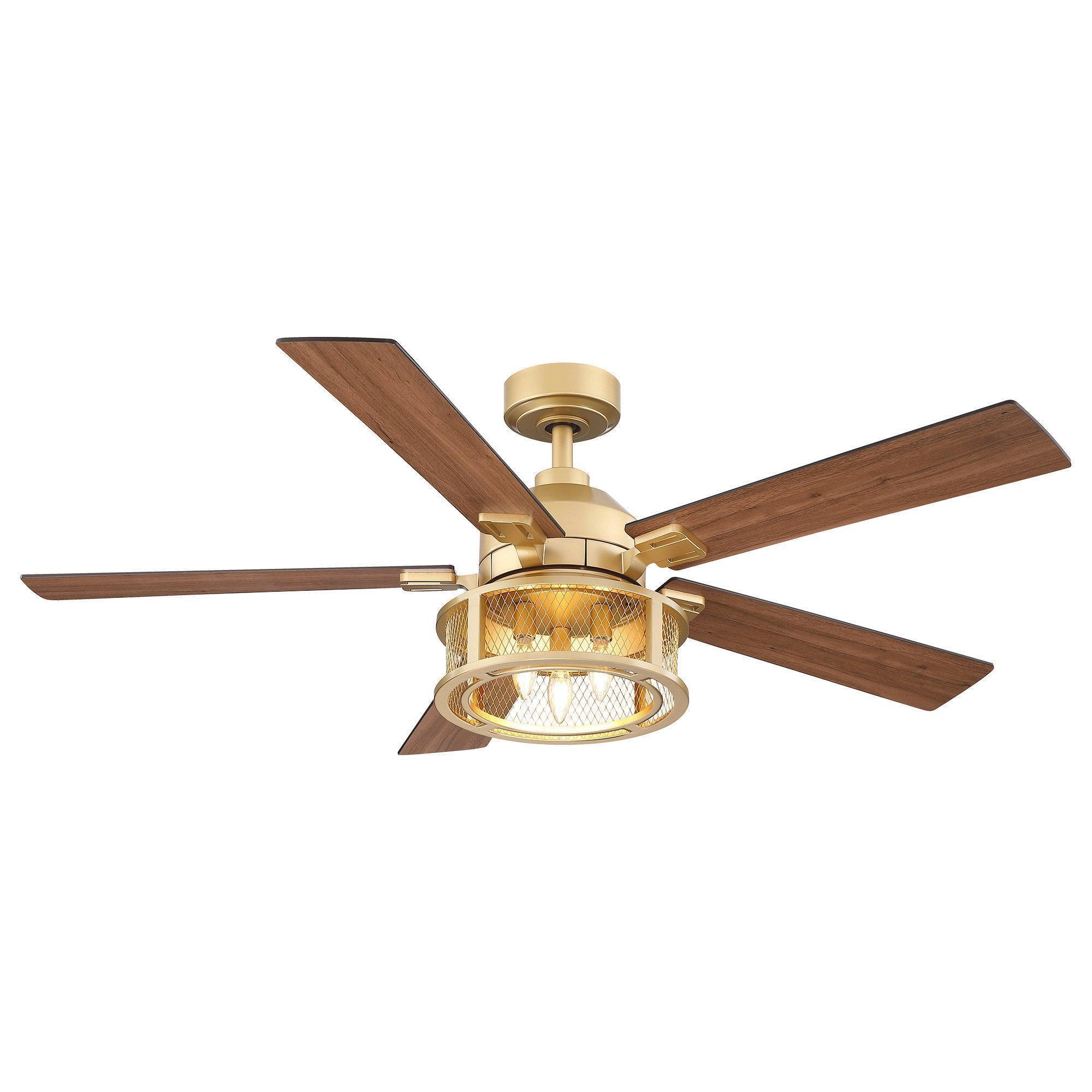 52" Industrial Reversible Mesh Led Ceiling Fan - IPLUS Lighting