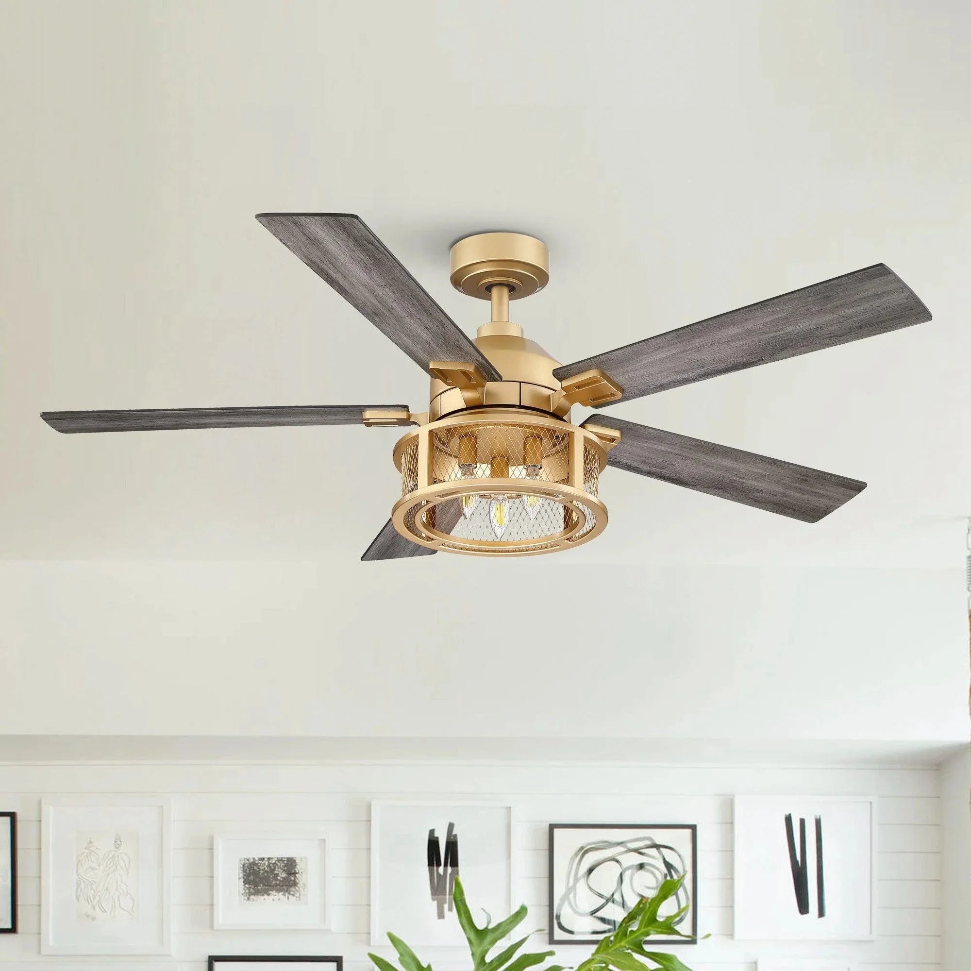 52" Industrial Reversible Mesh Led Ceiling Fan - IPLUS Lighting