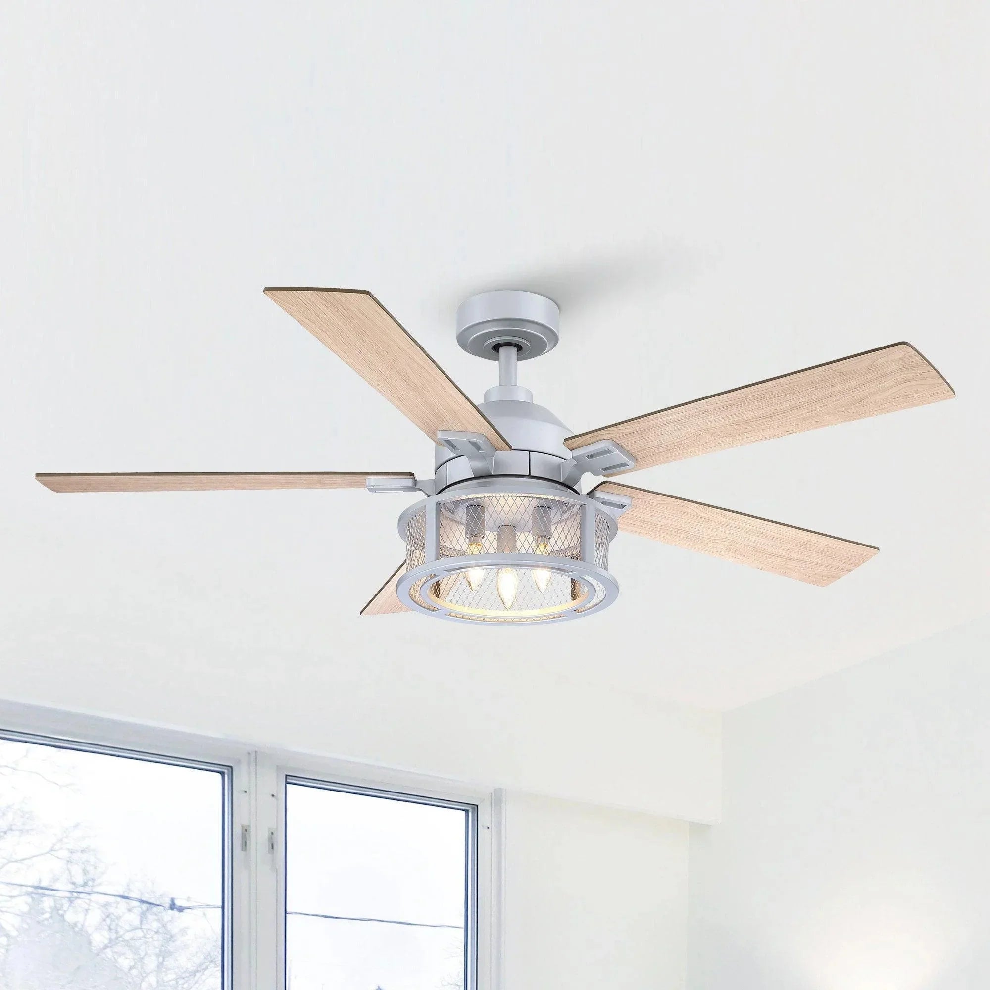 52" Industrial Reversible Mesh Led Ceiling Fan - IPLUS Lighting