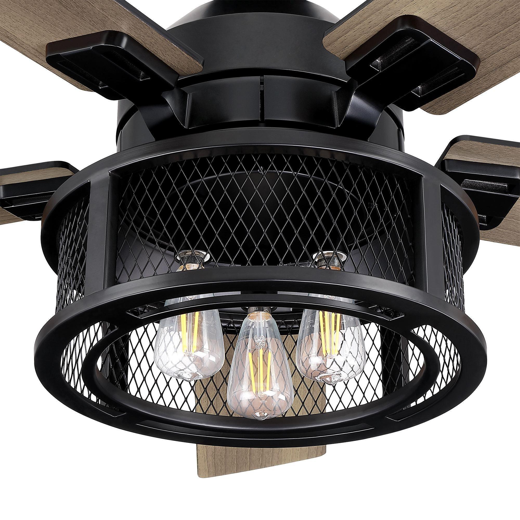 52" Industrial Reversible Mesh Led Ceiling Fan - IPLUS Lighting