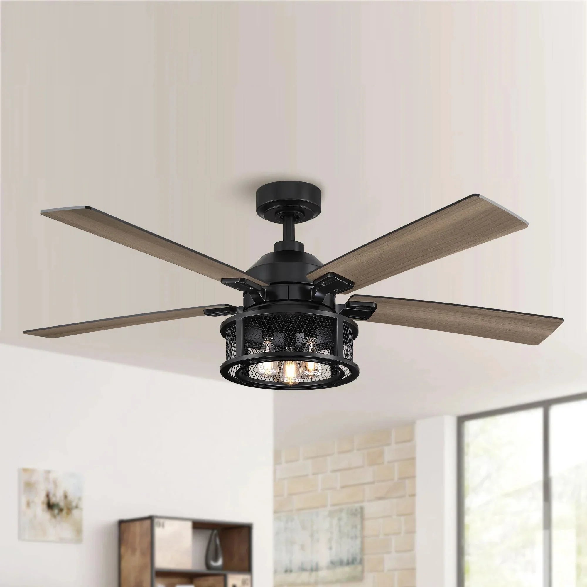 52" Industrial Reversible Mesh Led Ceiling Fan - IPLUS Lighting