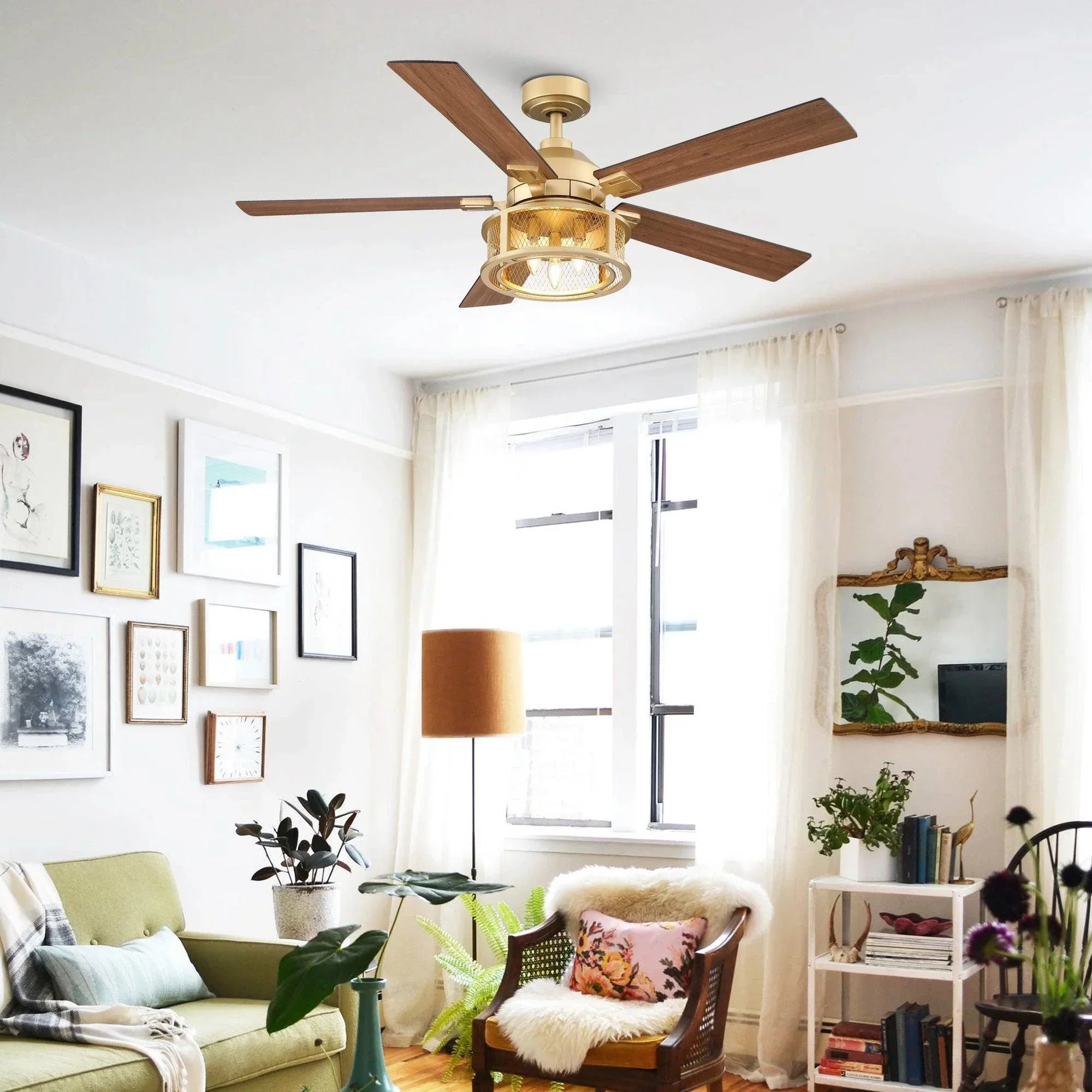 52" Industrial Reversible Mesh Led Ceiling Fan - IPLUS Lighting