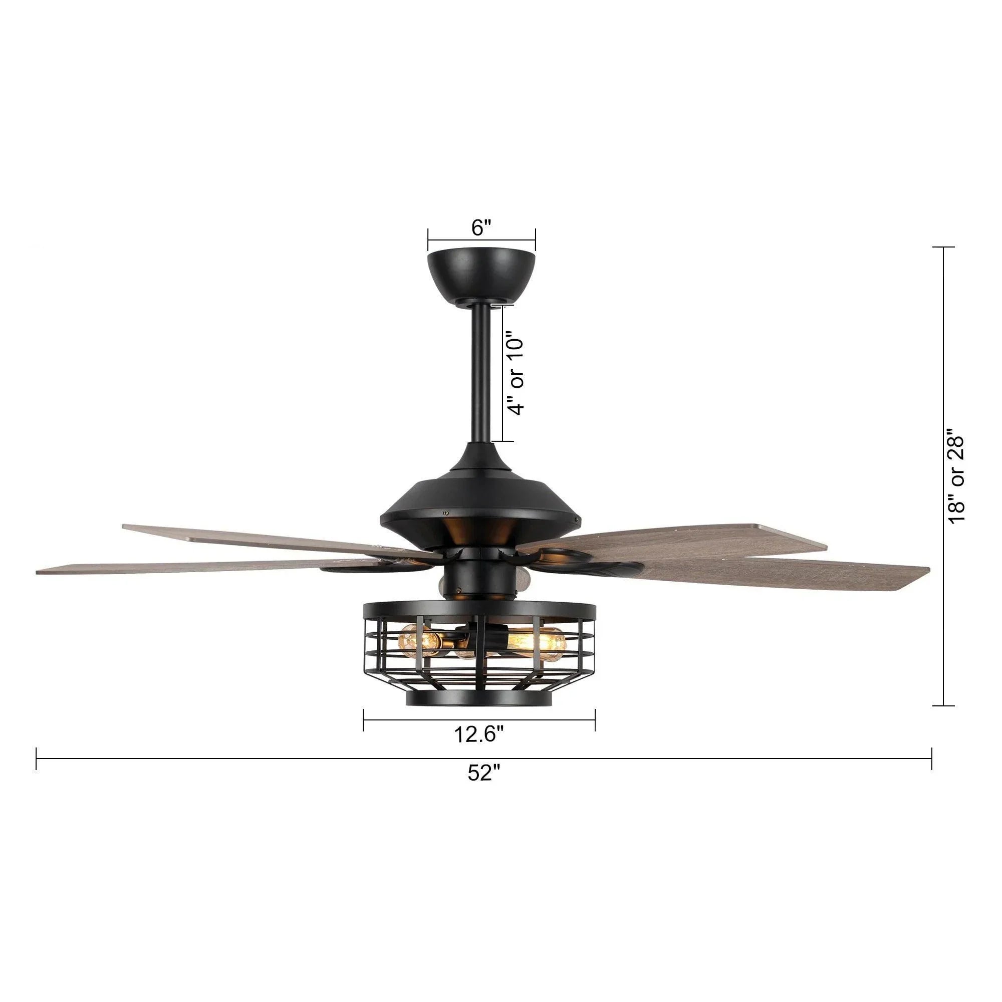 52" Paquette Matte Black Ceiling Fan