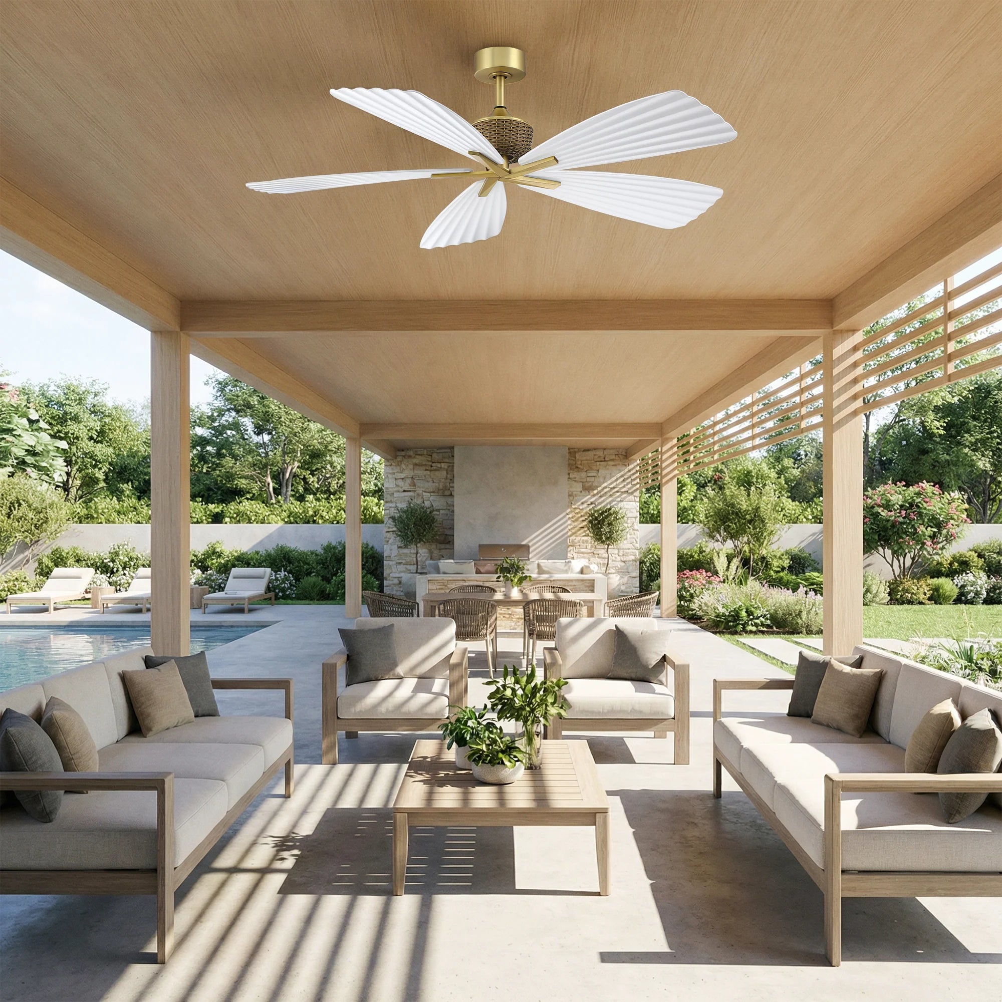 52" Porter Soft Brass IP66 Outdoor Ceiling Fan