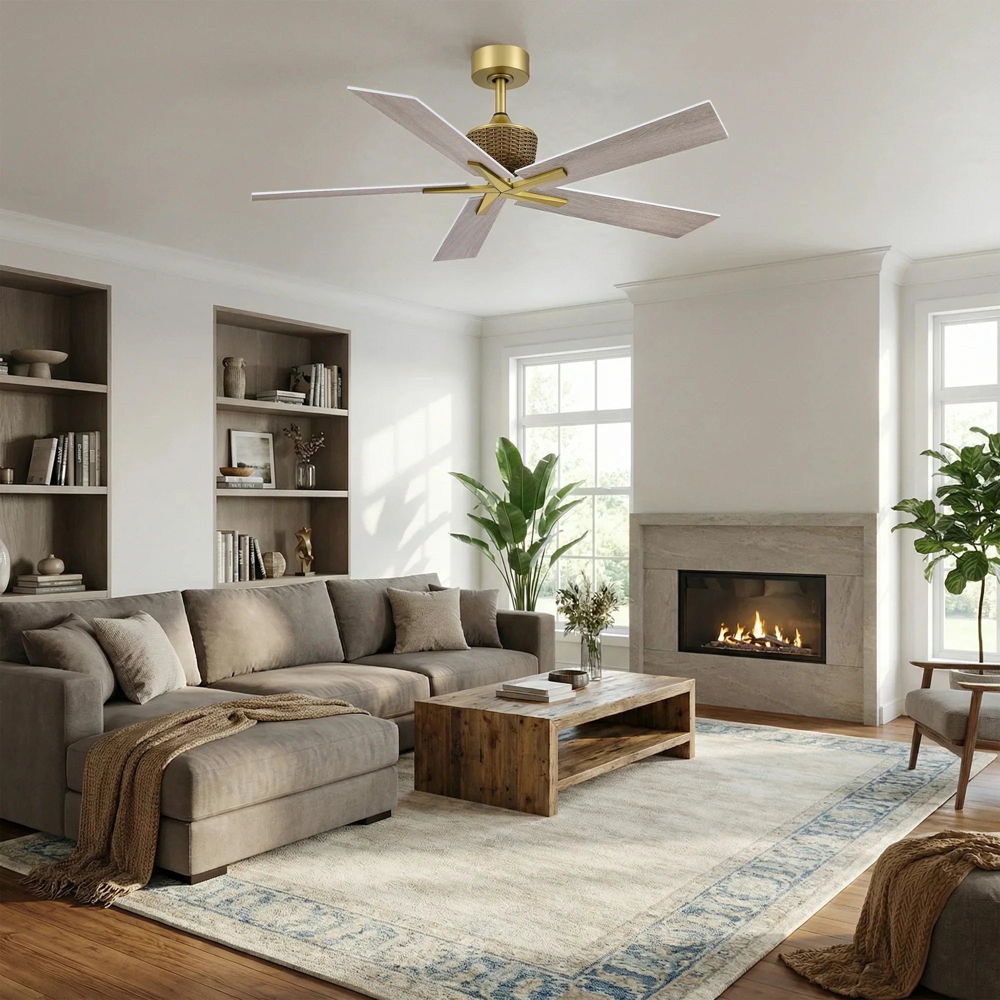 52" Rex Soft Brass Ceiling Fan