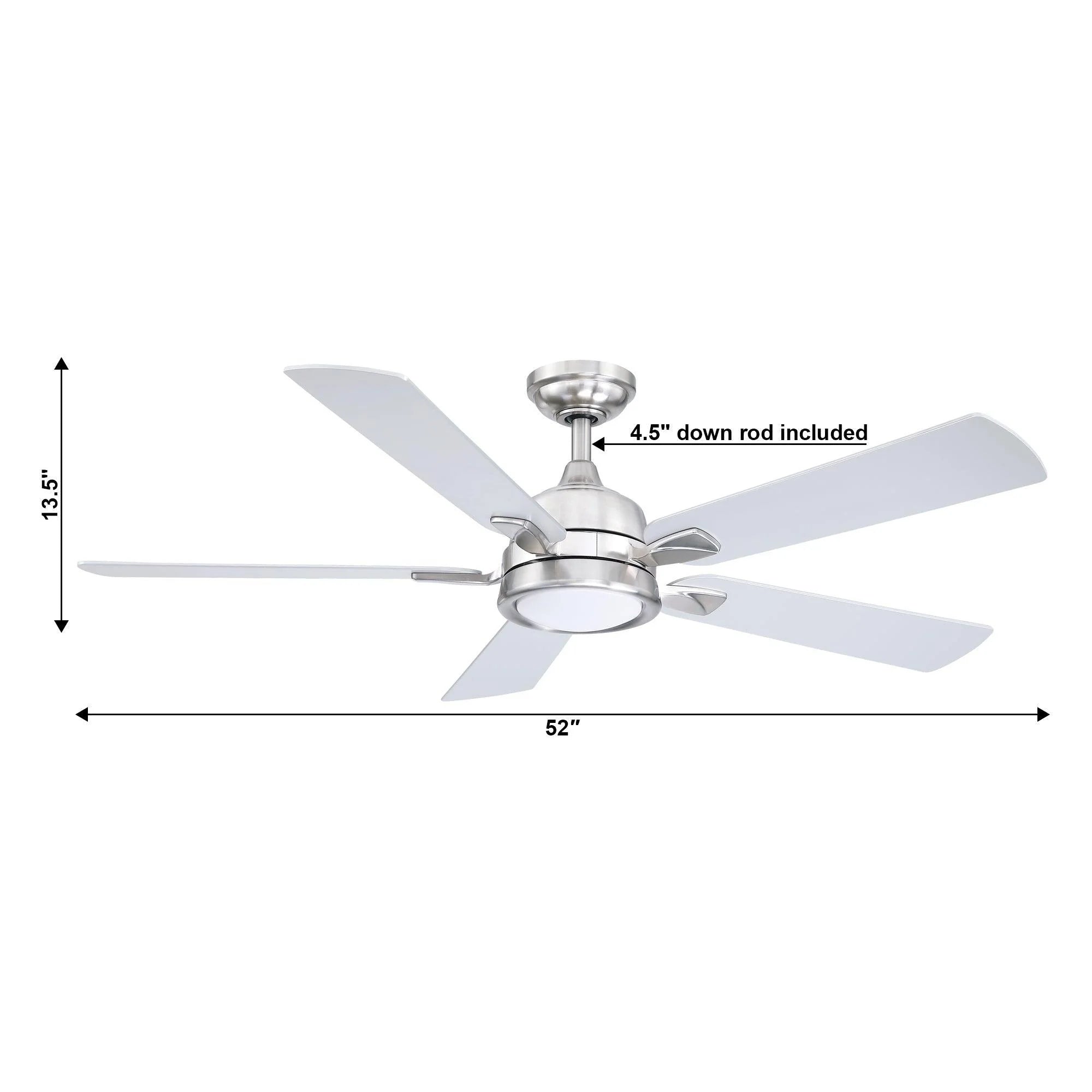 52" Tata Nagar Brush Nickel Reversible Ceiling Fan