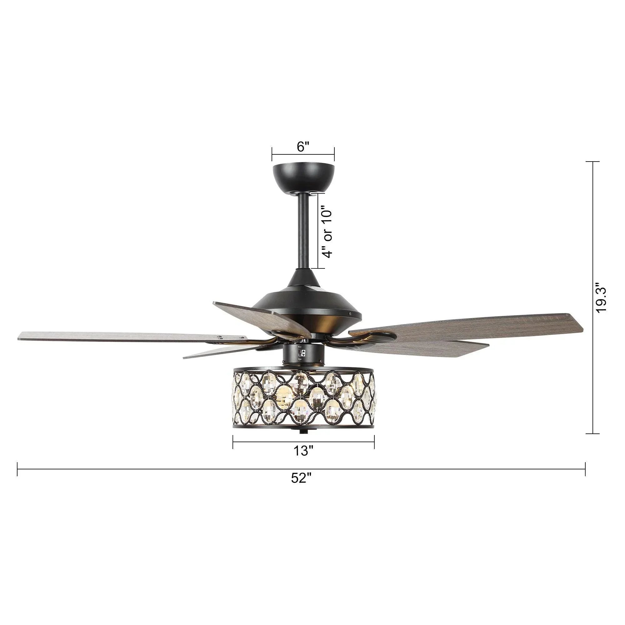 52" Tibuh Modern Crystal Chandelier Ceiling Fan