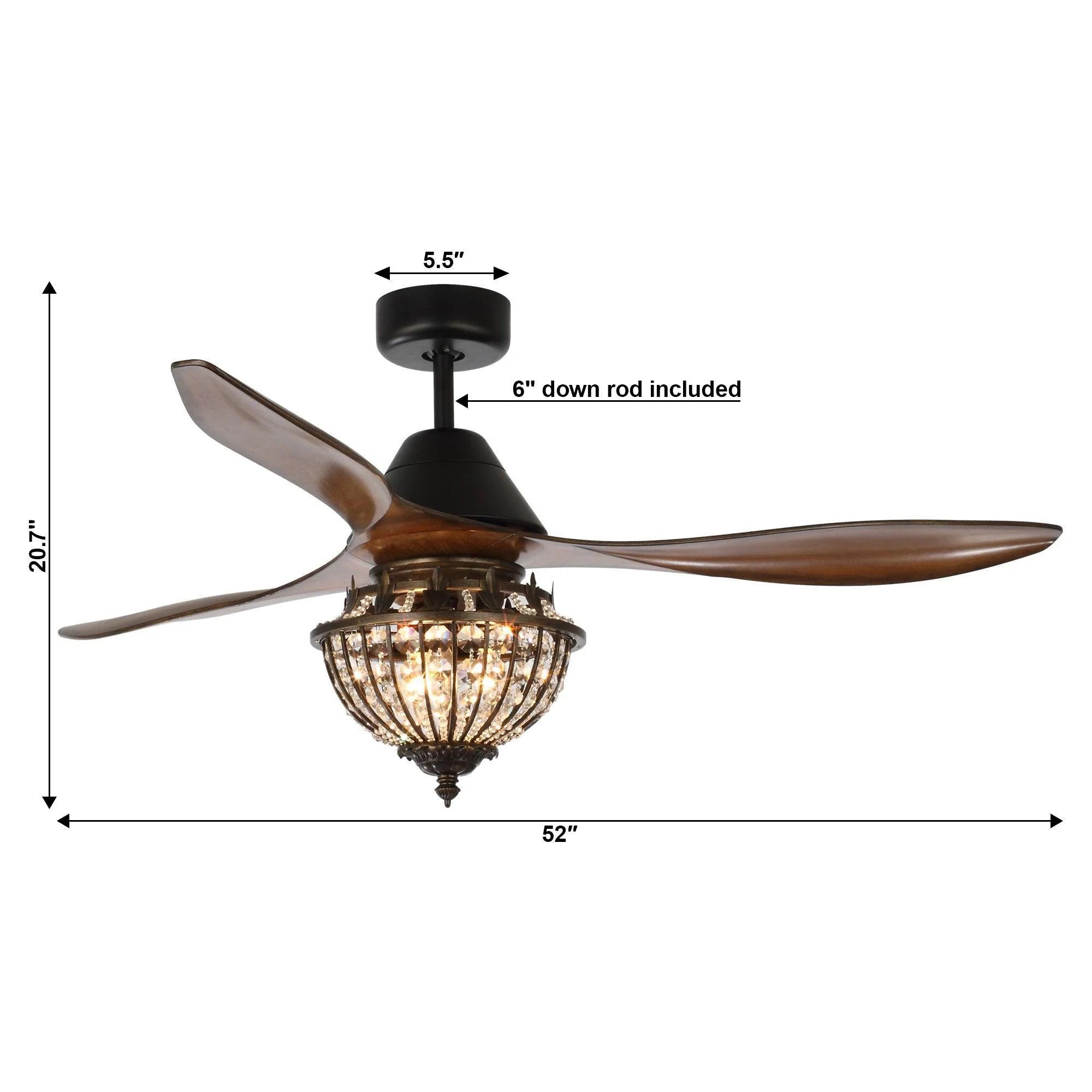 52" Vicky 3-Blade Rustic Crystal Ceiling Fan