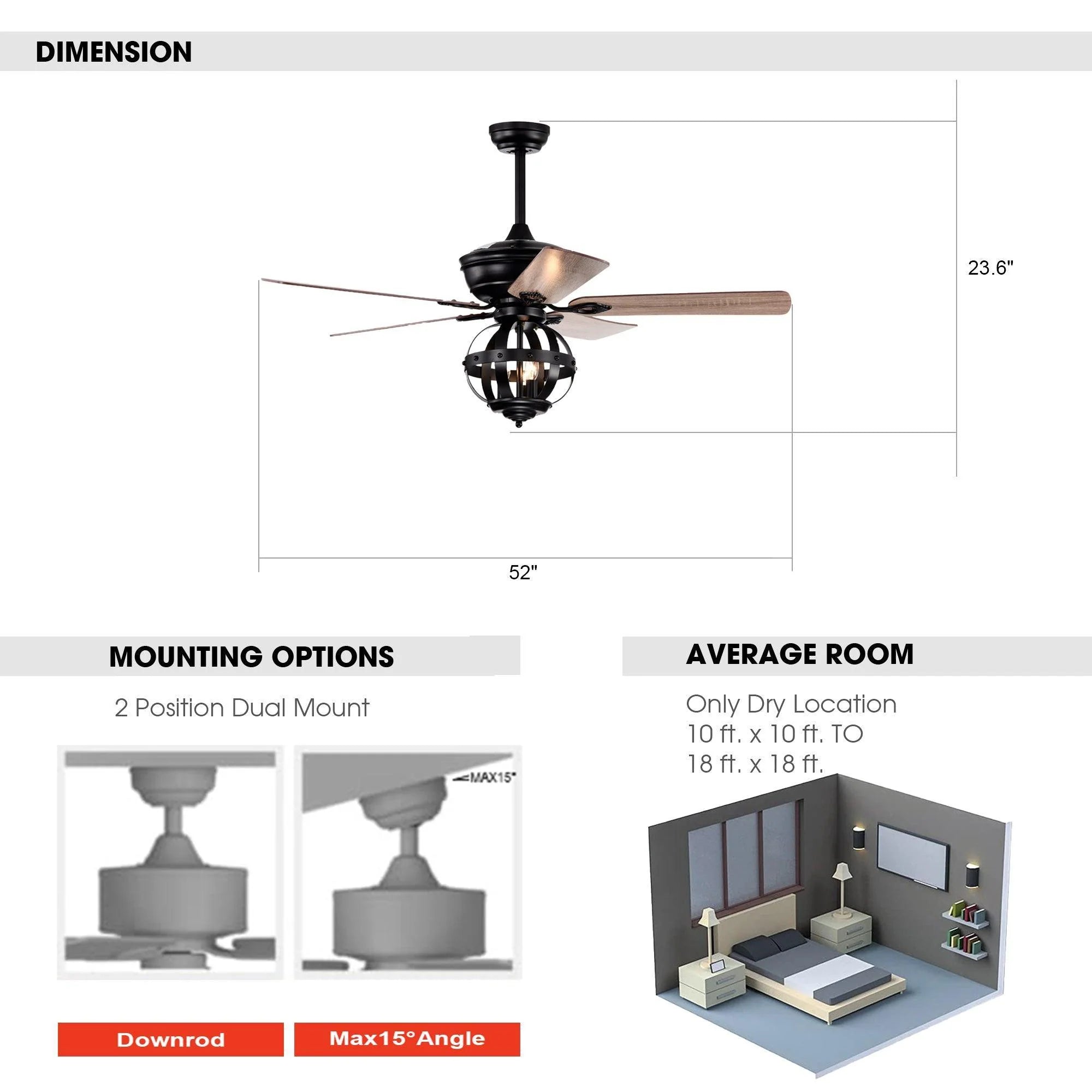 52" Wilburton Industrial Reversible Ceiling Fan