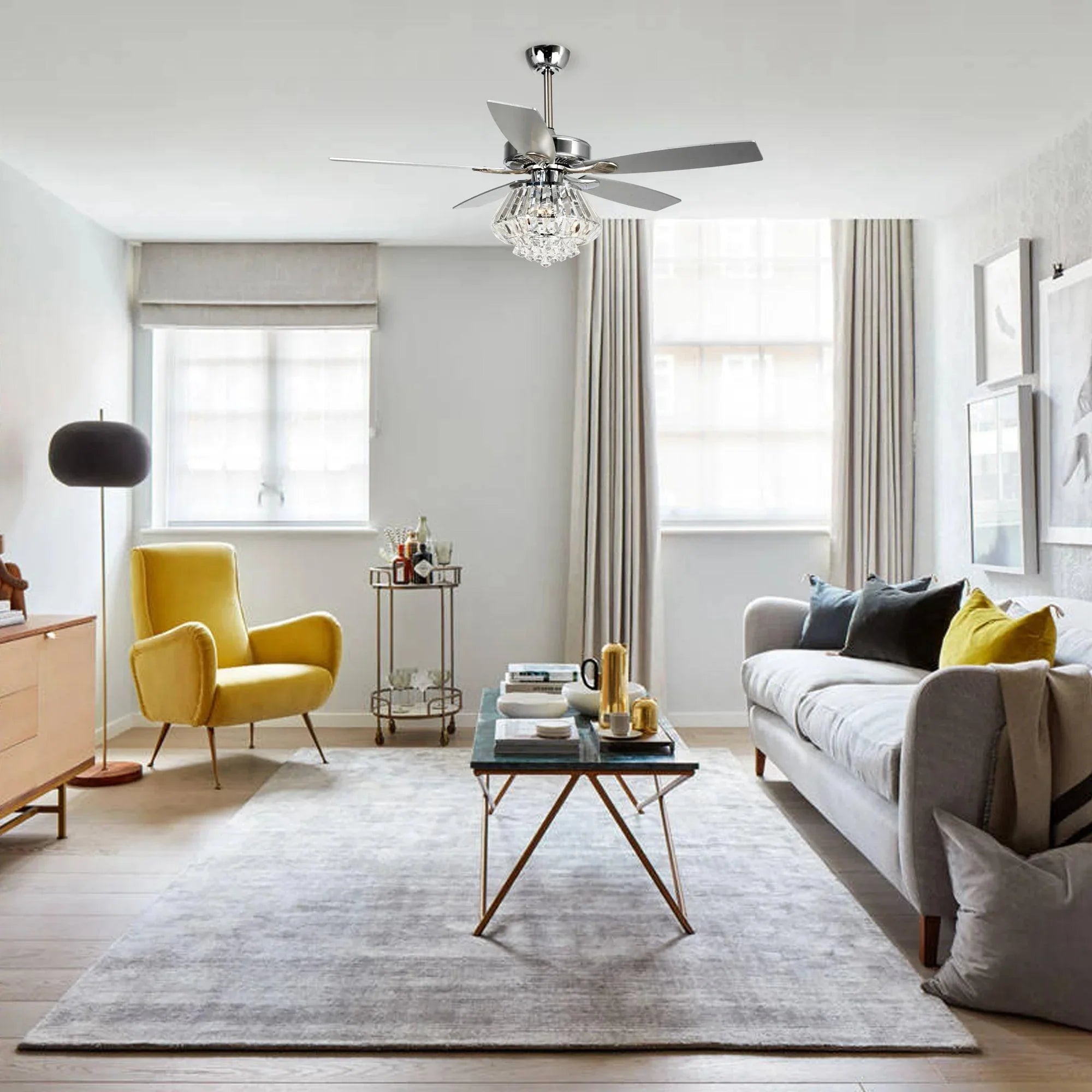 52" Kerala Chrome Reversible Crystal Ceiling Fan