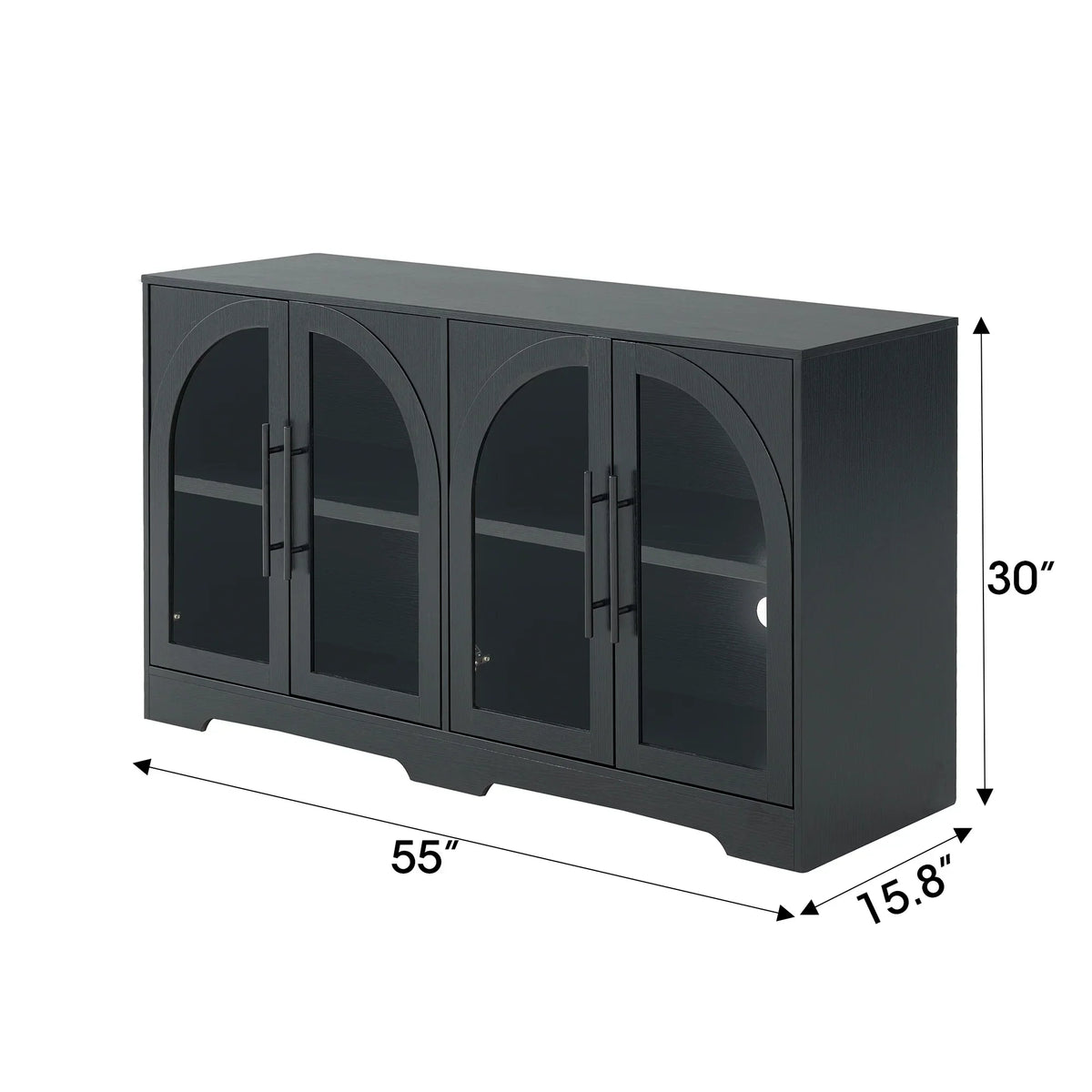 55" Aria Modern Oak Sideboard Cabinet with Arched Glass Doors