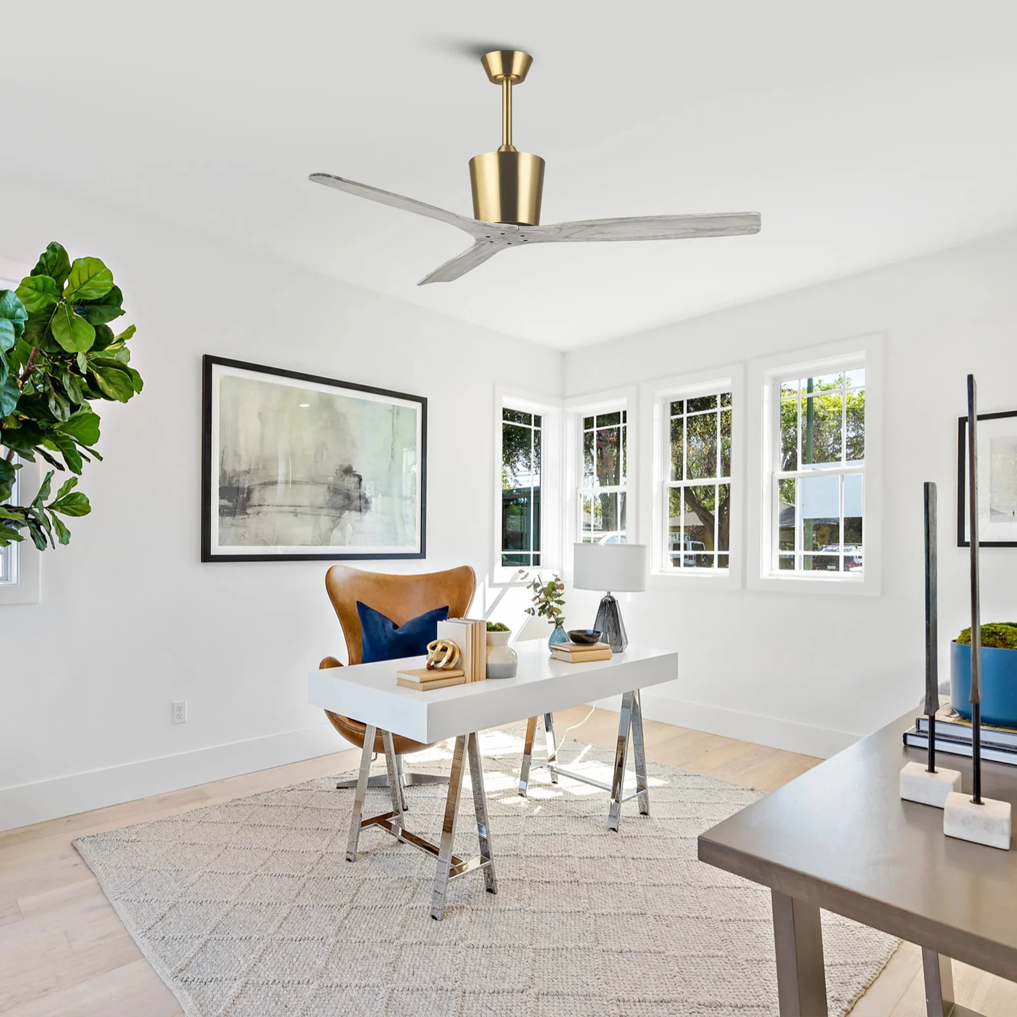 54 Inch Dylan Solid Wood Mount Ceiling Fan - IPLUS Lighting