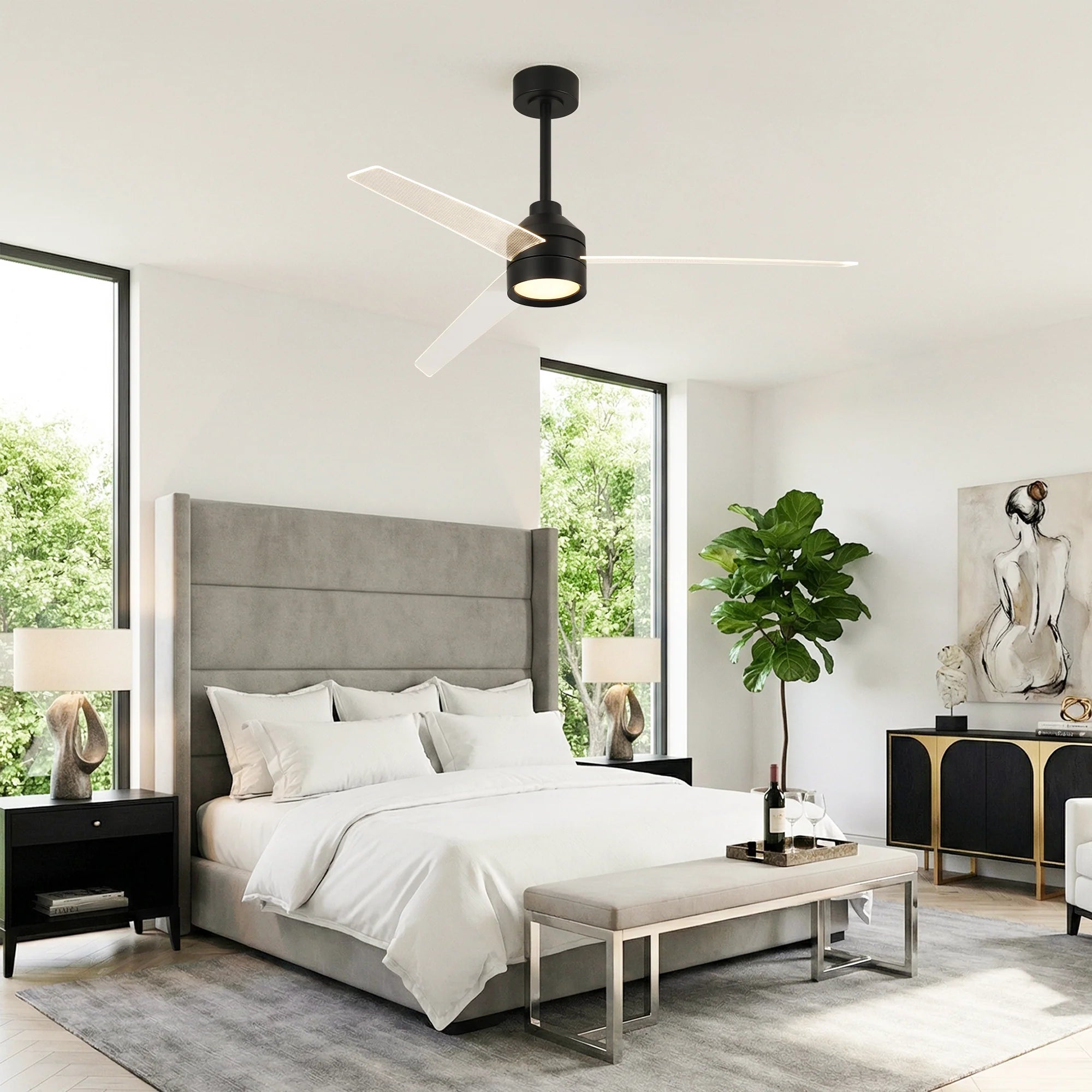 55" Xenia Black Ceiling Fan with Clear Blades