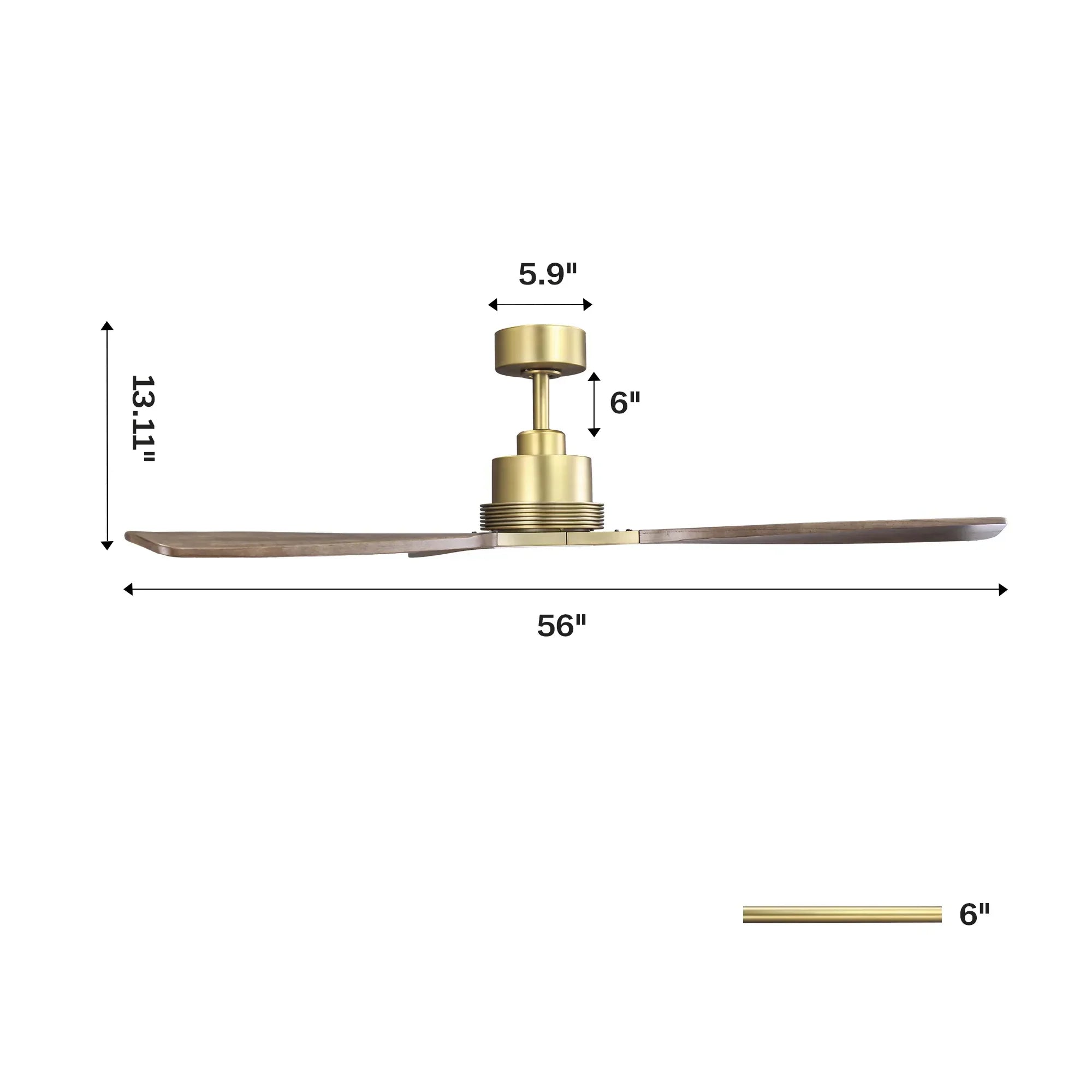 56 Inch Soft Brass LED Solid Wood Ceiling Fan - IPLUS Lighting