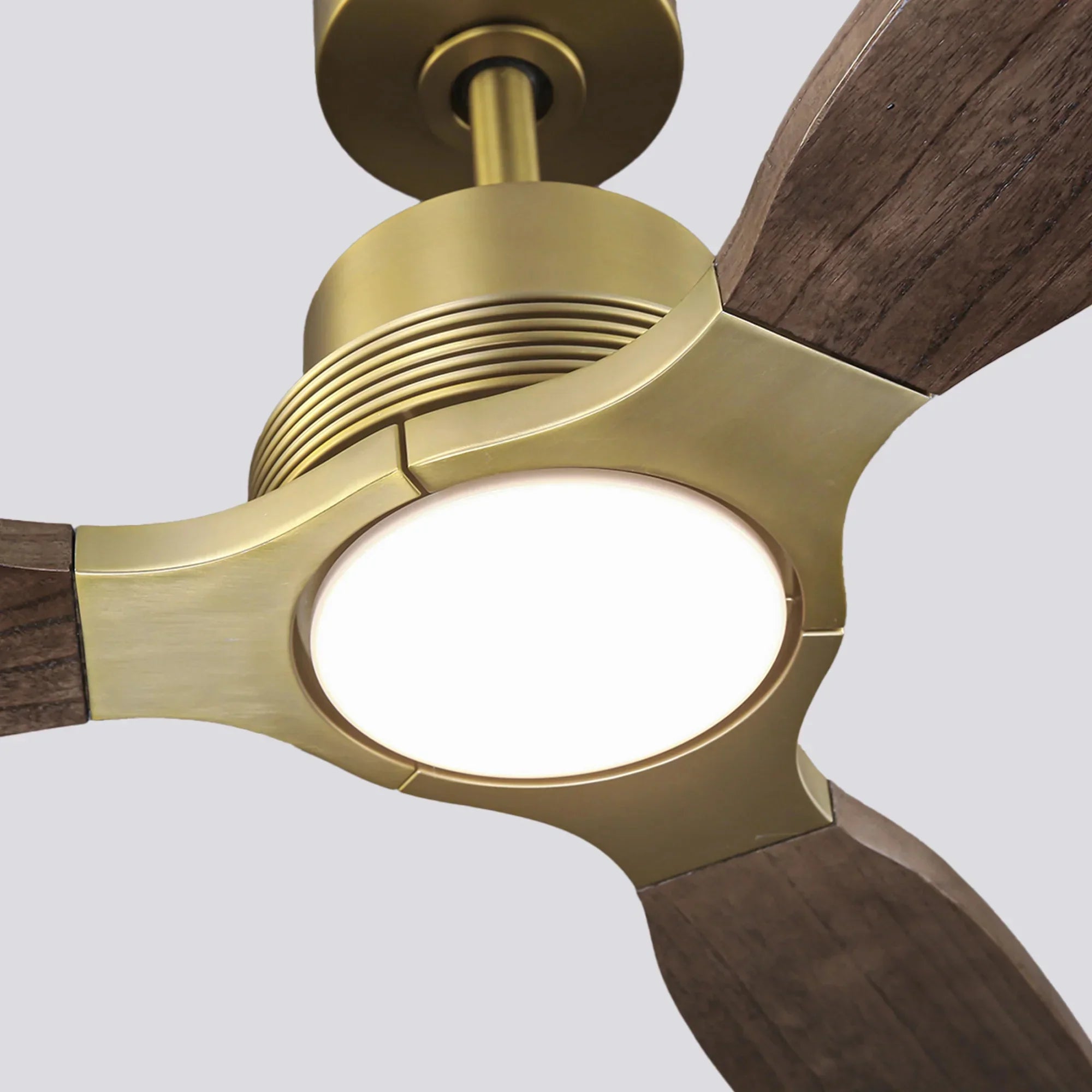 56 Inch Soft Brass LED Solid Wood Ceiling Fan - IPLUS Lighting