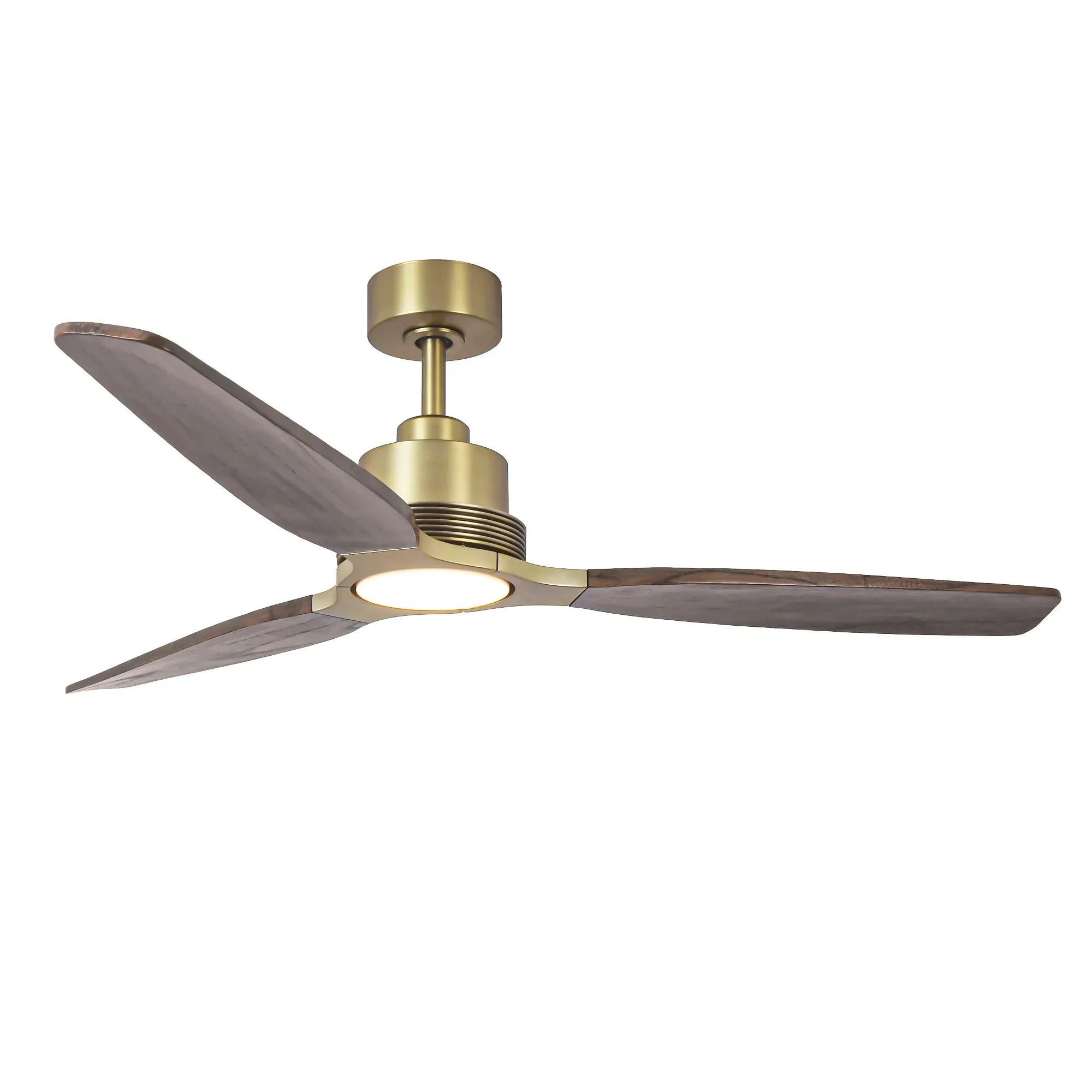 56 Inch Soft Brass LED Solid Wood Ceiling Fan - IPLUS Lighting